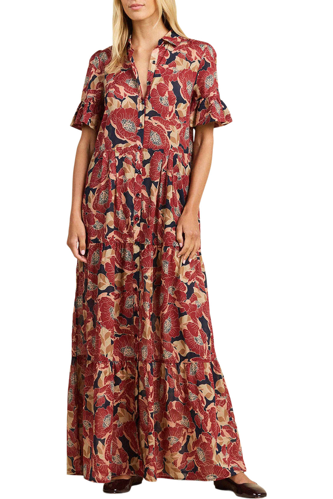 Trovata Birds of Paradis Martine Dress in Oleander Rouge