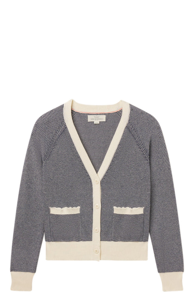 Trovata Birds of Paradis Meredith Cardigan in Navy with Antique White Stripes