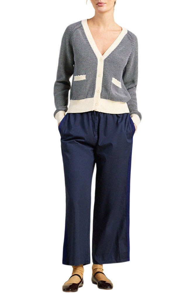 Trovata Birds of Paradis Meredith Cardigan in Navy with Antique White Stripes