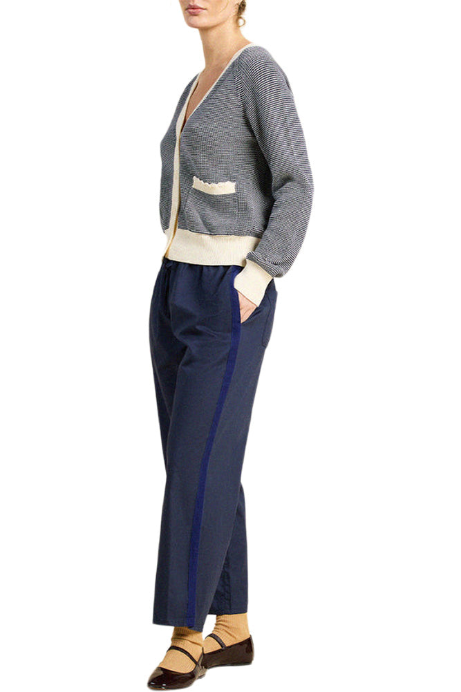Trovata Birds of Paradis Meredith Cardigan in Navy with Antique White Stripes