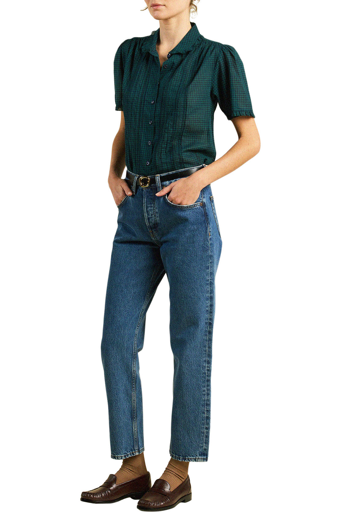 Trovata Birds of Paradis Millie Blouse in Sea Pine Check