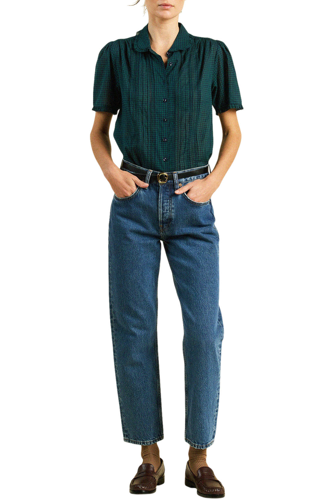 Trovata Birds of Paradis Millie Blouse in Sea Pine Check