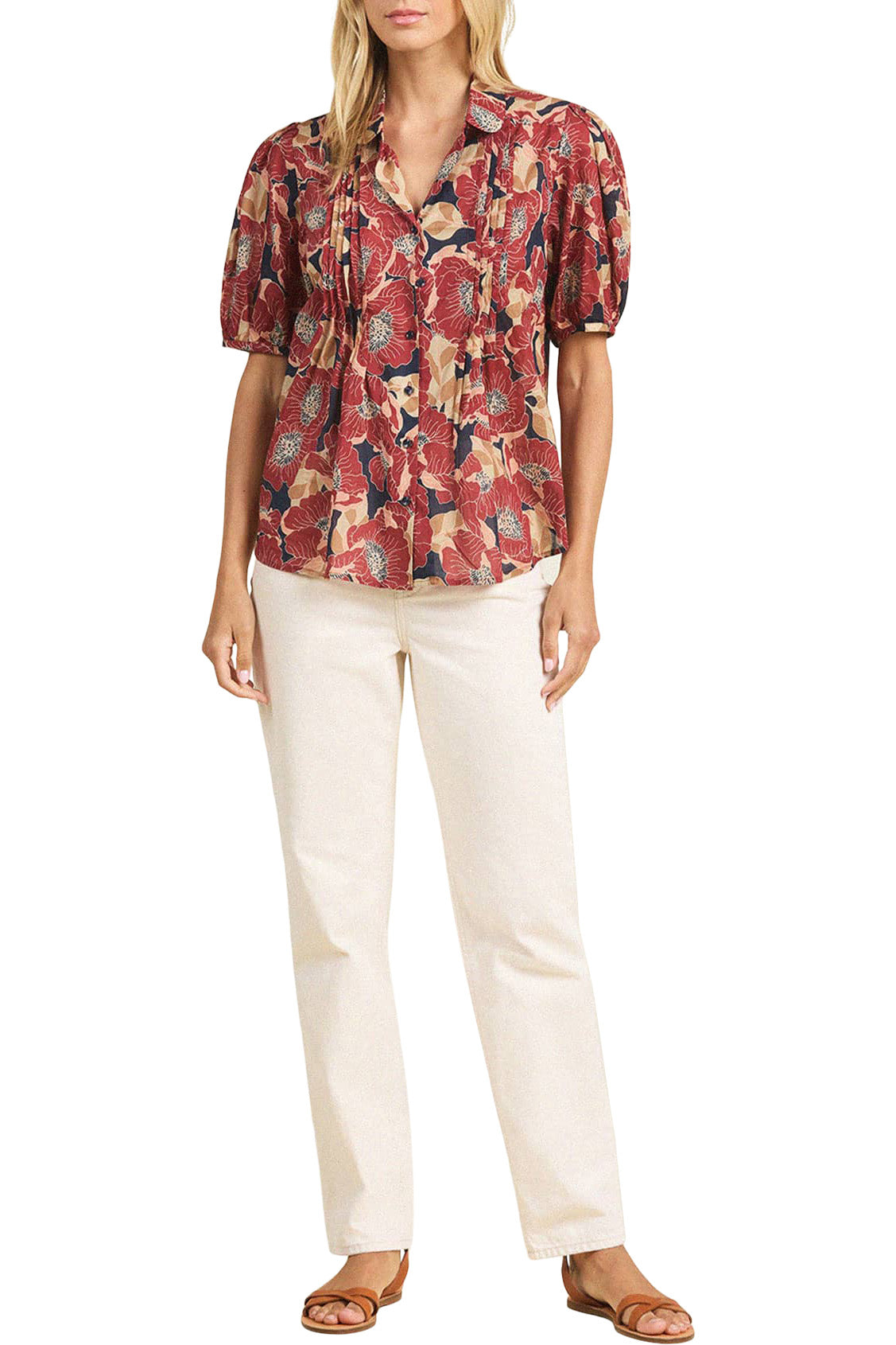 Trovata Birds of Paradis Nadine Blouse in Oleander Rouge
