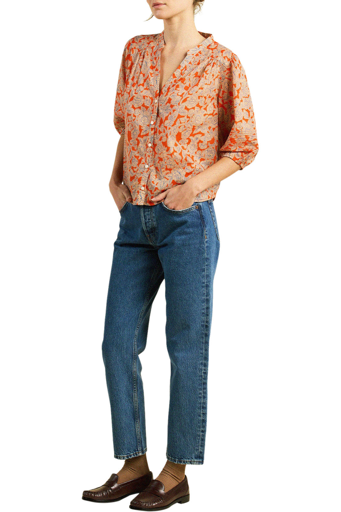 Trovata Birds of Paradise Loren Blouse in Vermillion Vine