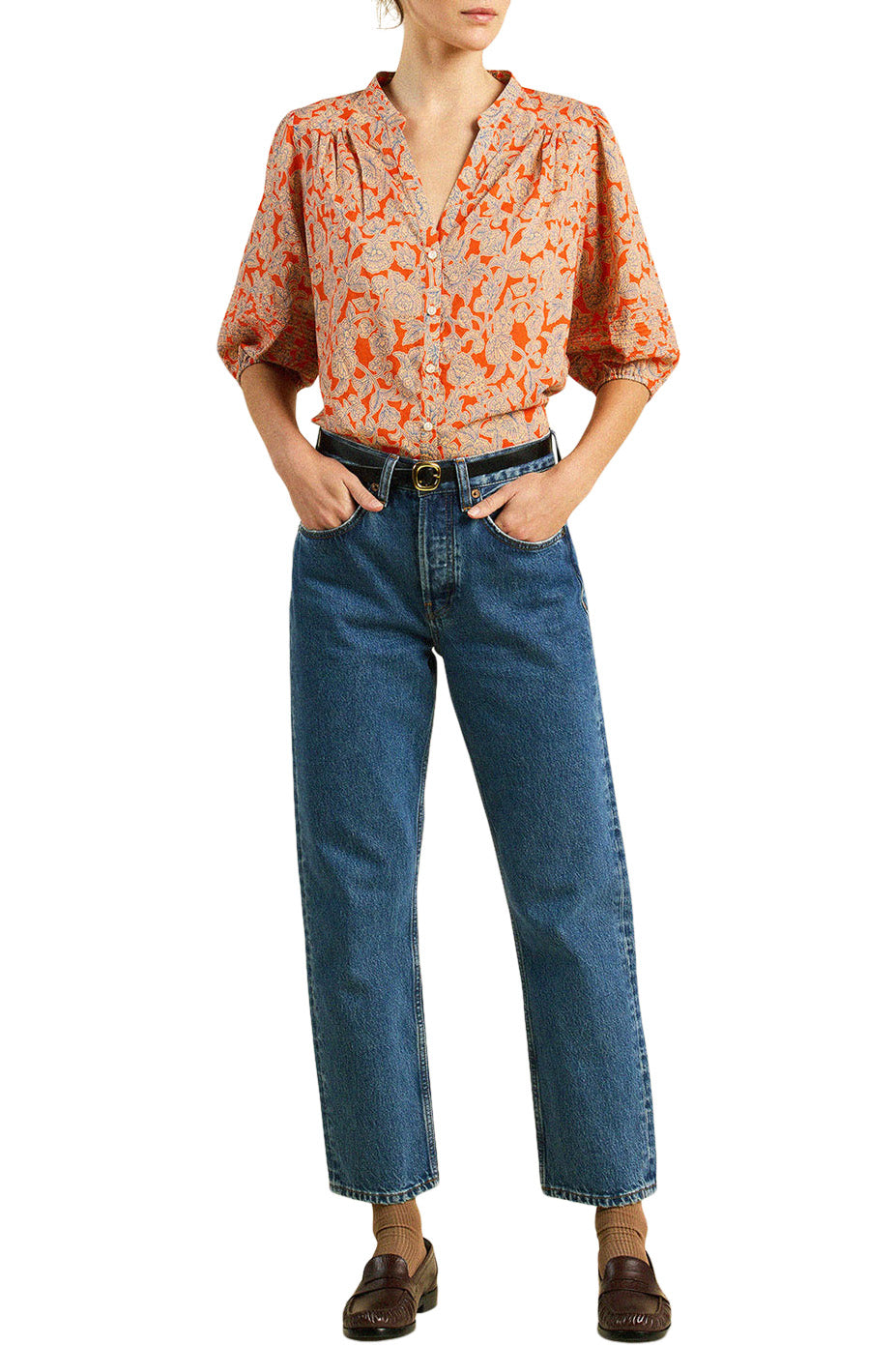 Trovata Birds of Paradise Loren Blouse in Vermillion Vine