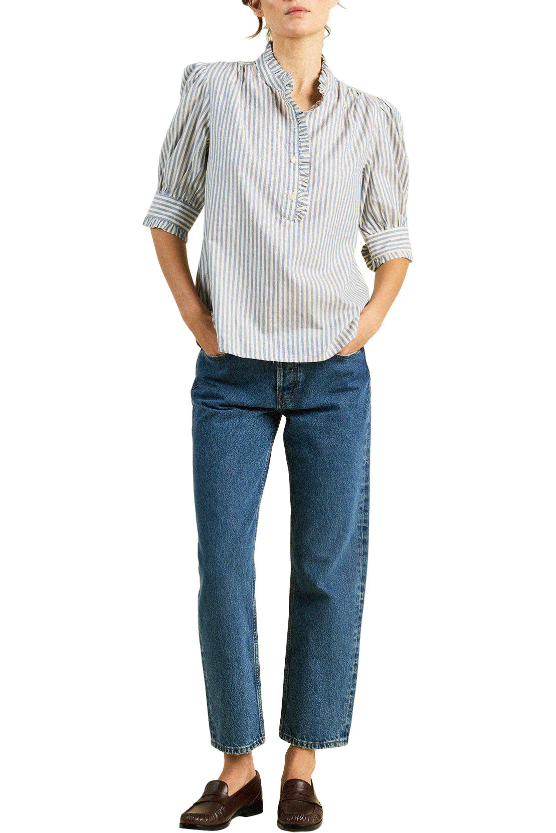 Trovata Birds of Paradise Noah Blouse in Oceanview Stripe
