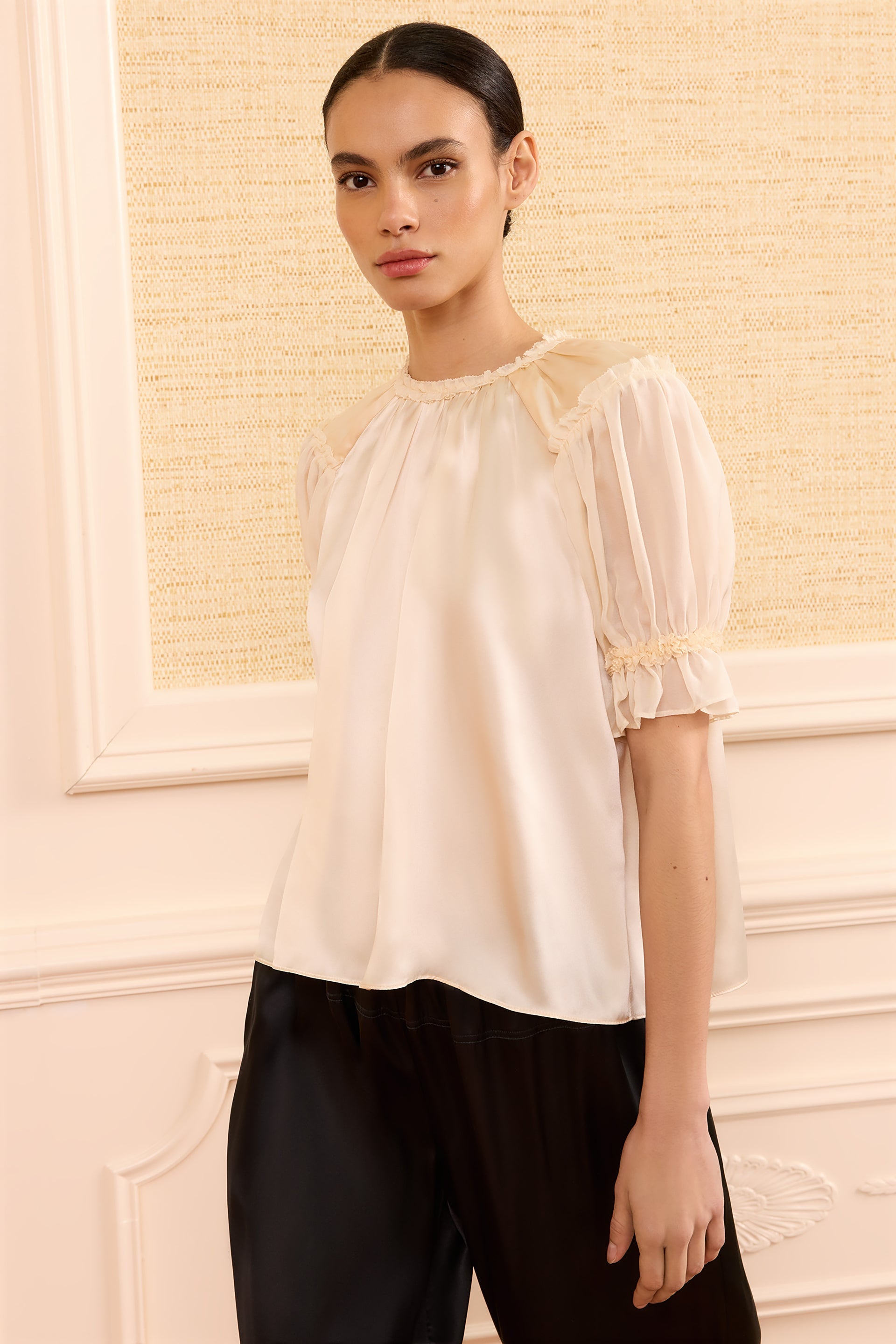 Ulla Johnson Alina Short Sleeve Top in Ivory