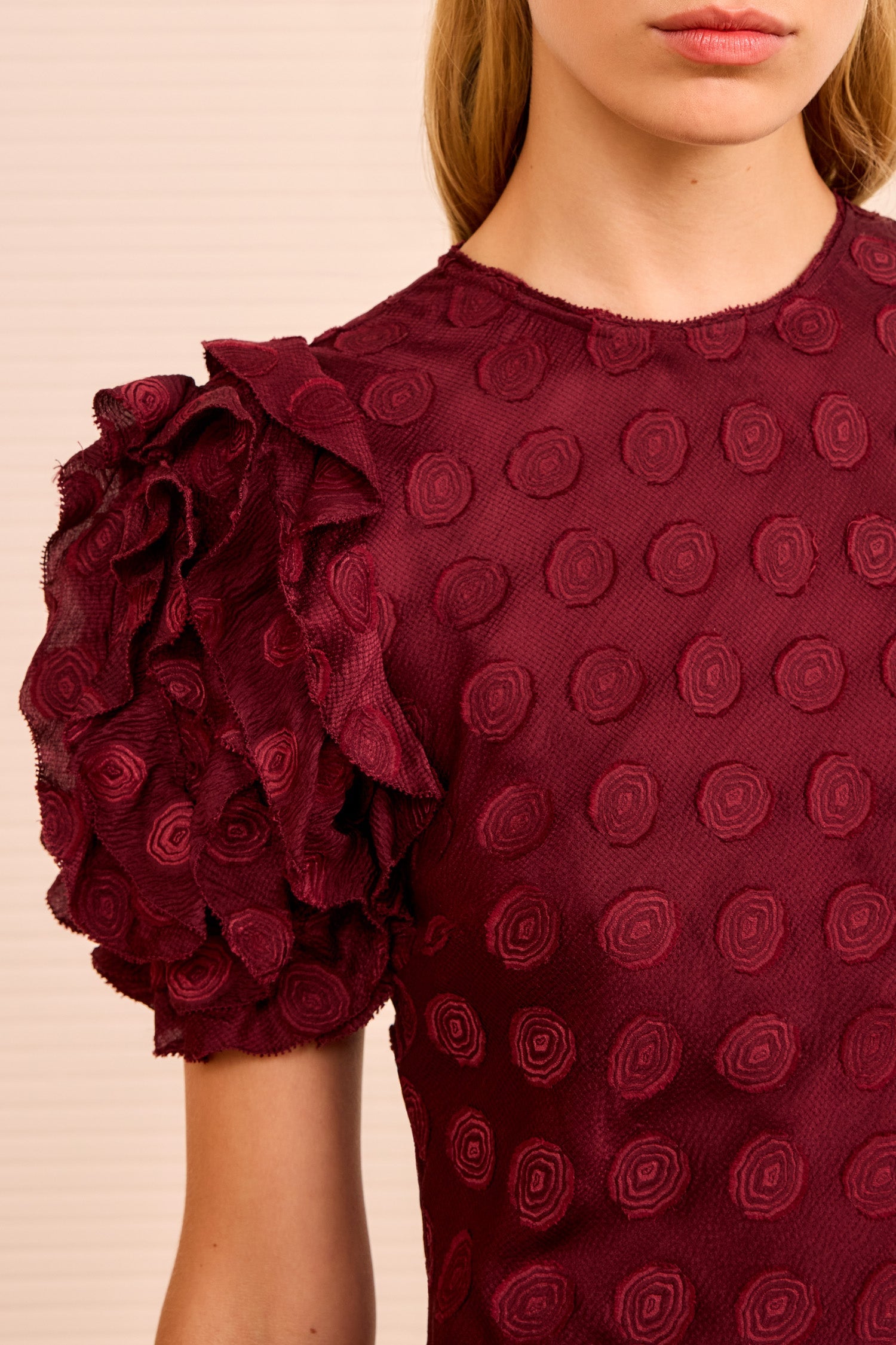 Ulla Johnson Elvia Ruffle Sleeve Midi Dress in Claret