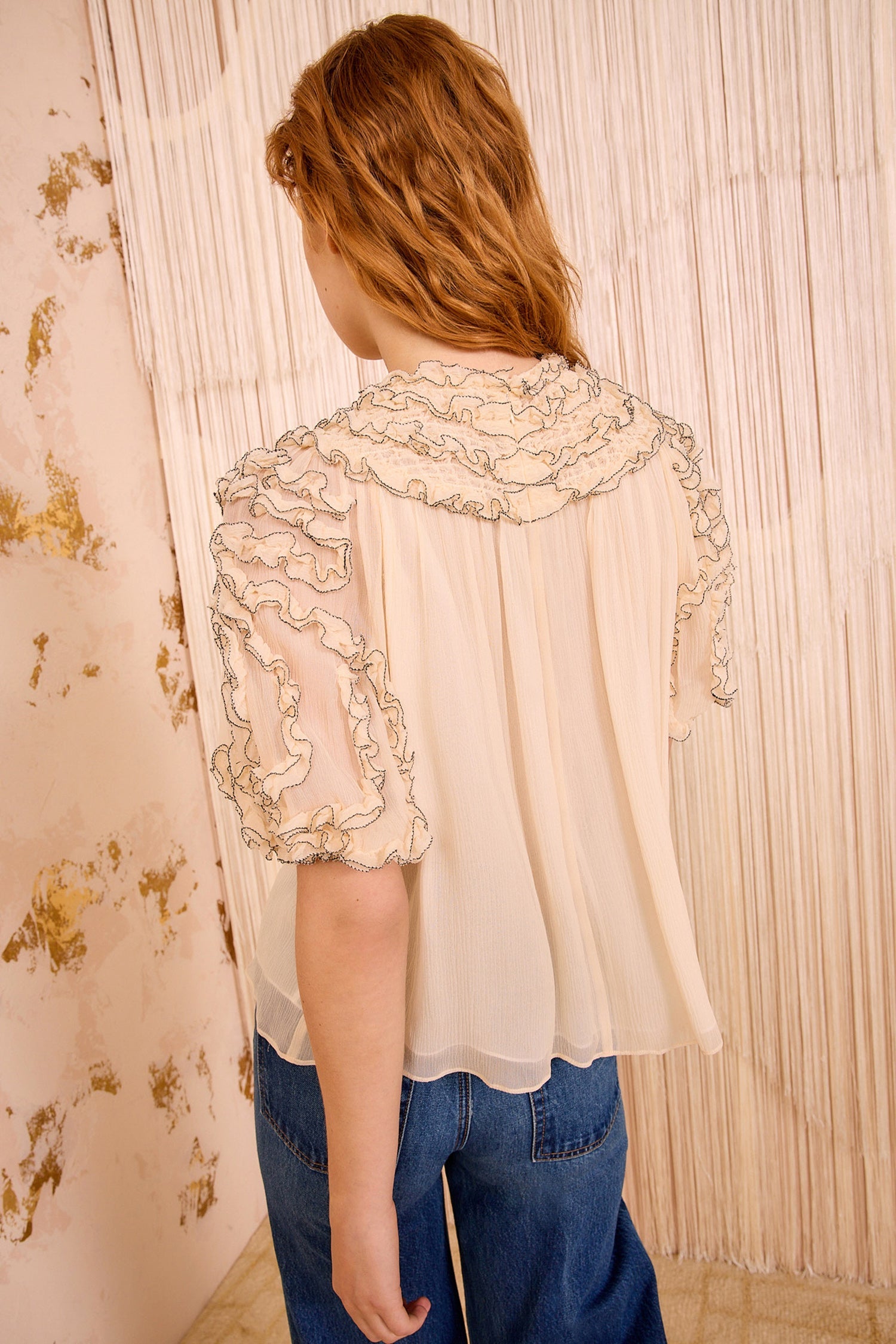 Ulla Johnson Isolda Silk Smocked Blouse in Chantilly