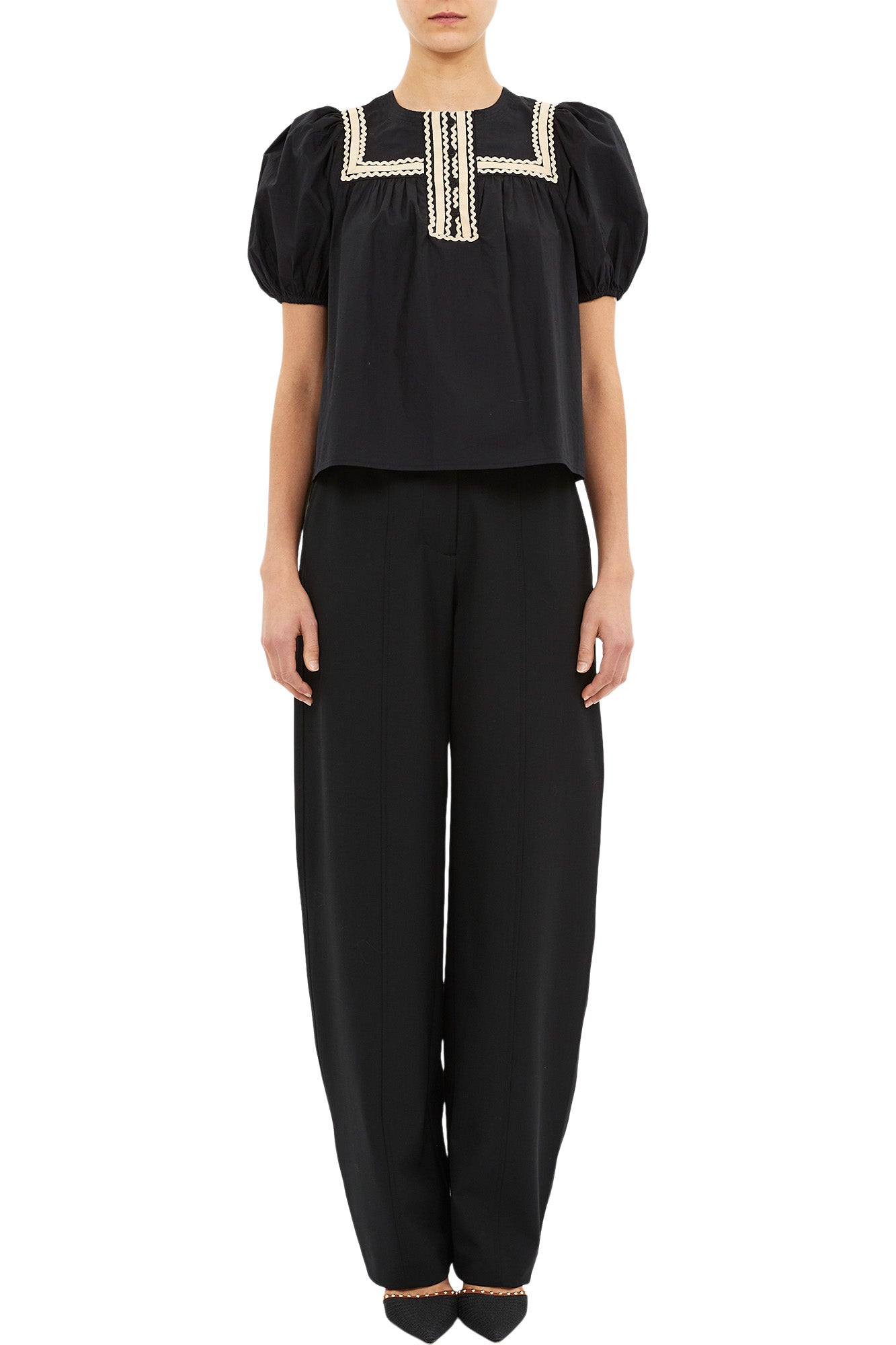 Ulla Johnson Lia Puff Sleeve Top in Noir