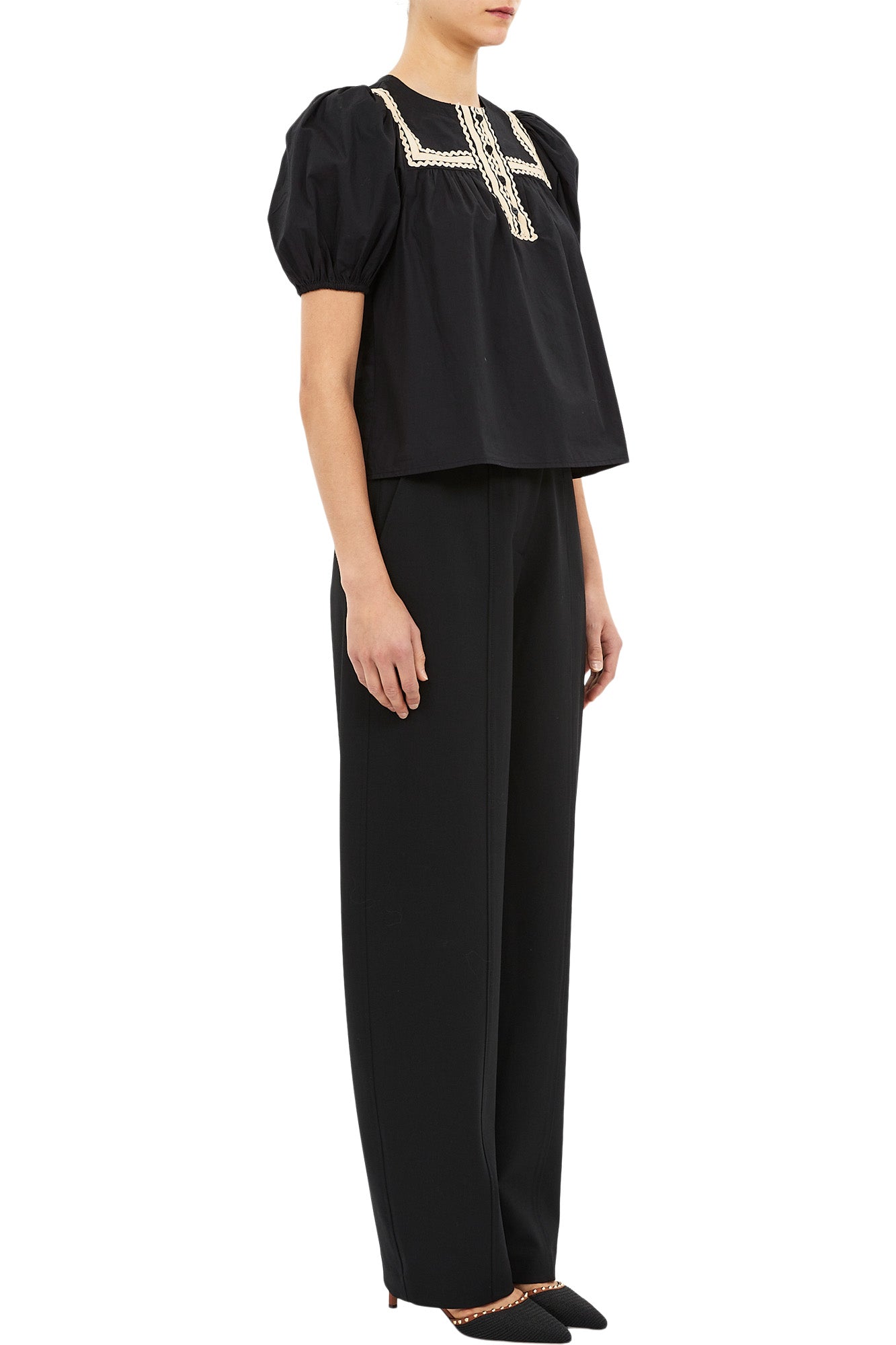 Ulla Johnson Lia Puff Sleeve Top in Noir