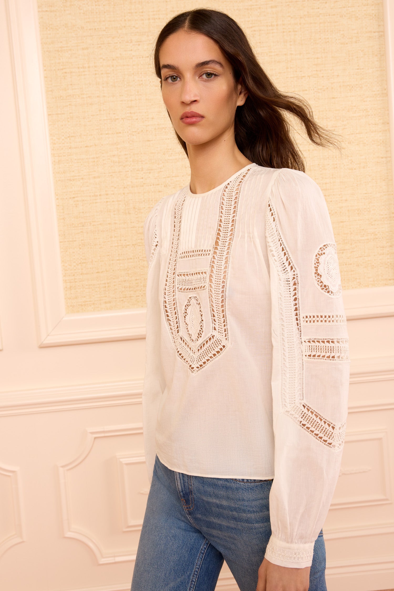 Ulla Johnson Marlowe Long Sleeve Cotton Top in Pristine