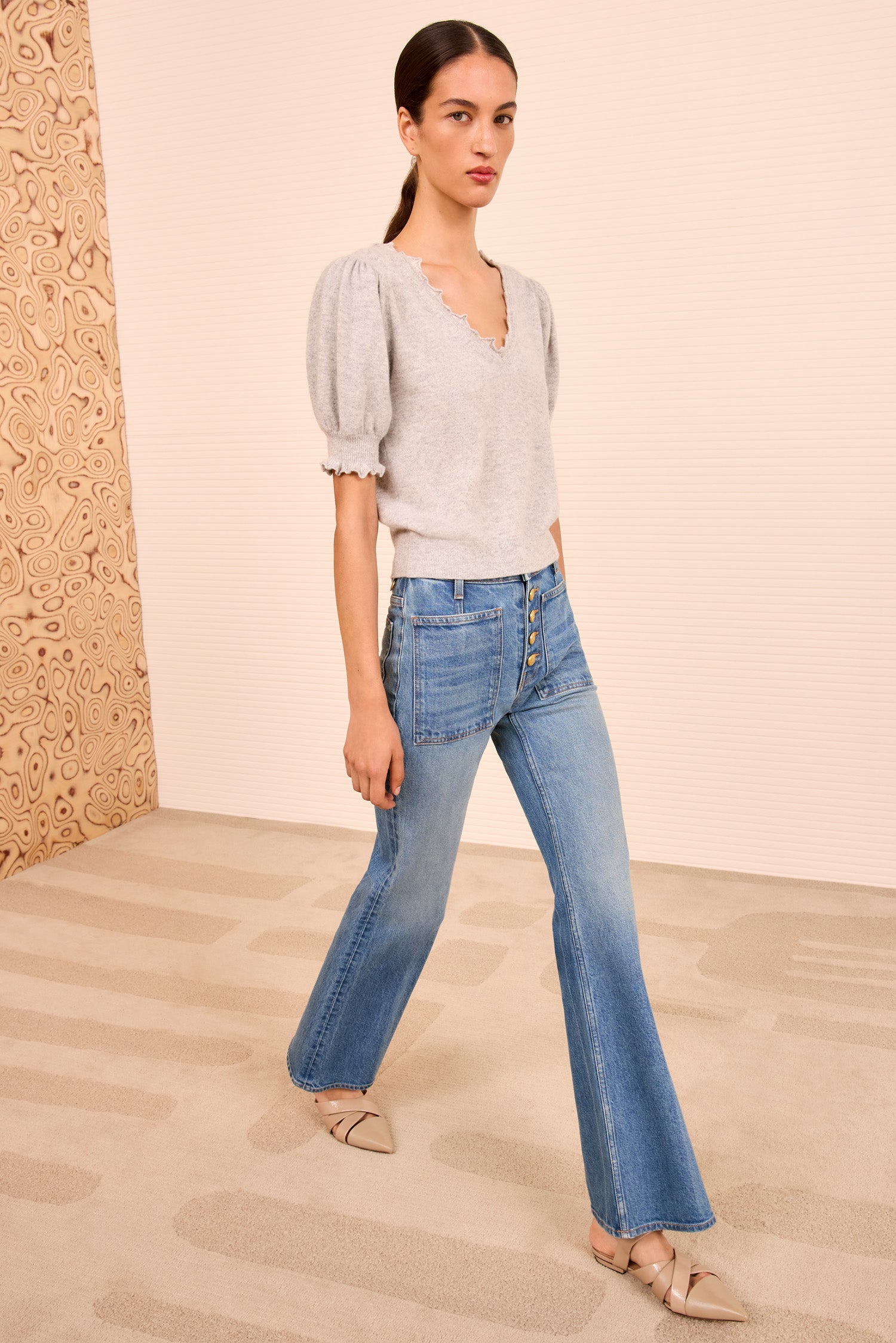 Ulla Johnson Polline Short Sleeve Top in Pebble