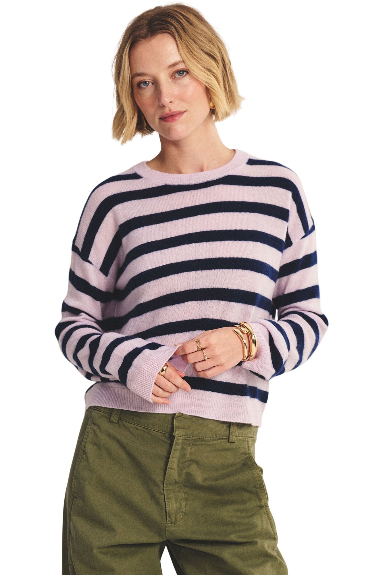 Velvet Agnese Striped Crewneck Sweater in Lilac