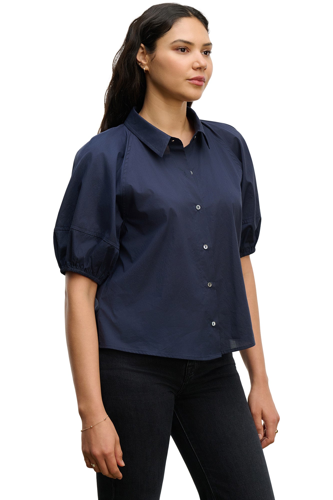 Velvet Autumn Mixed Media Top in Navy