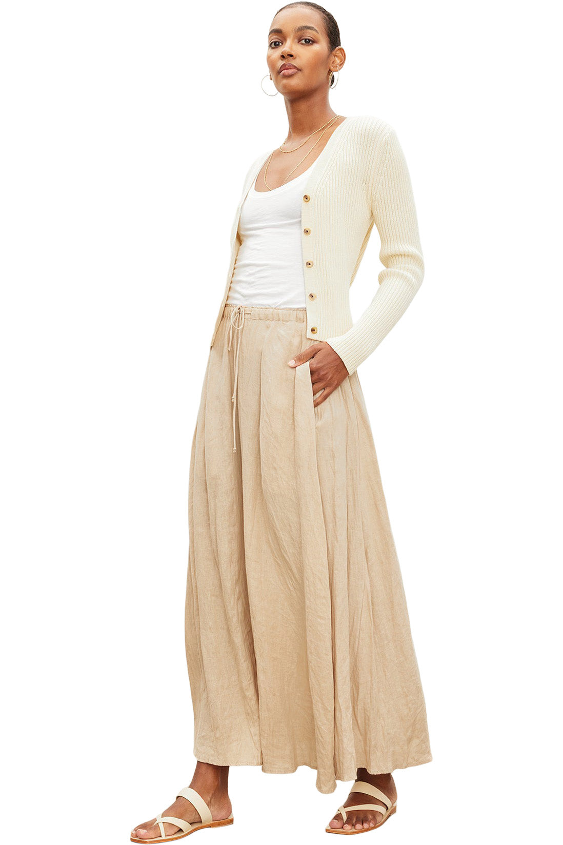 Velvet Bailey Woven Linen Skirt in Biscuit