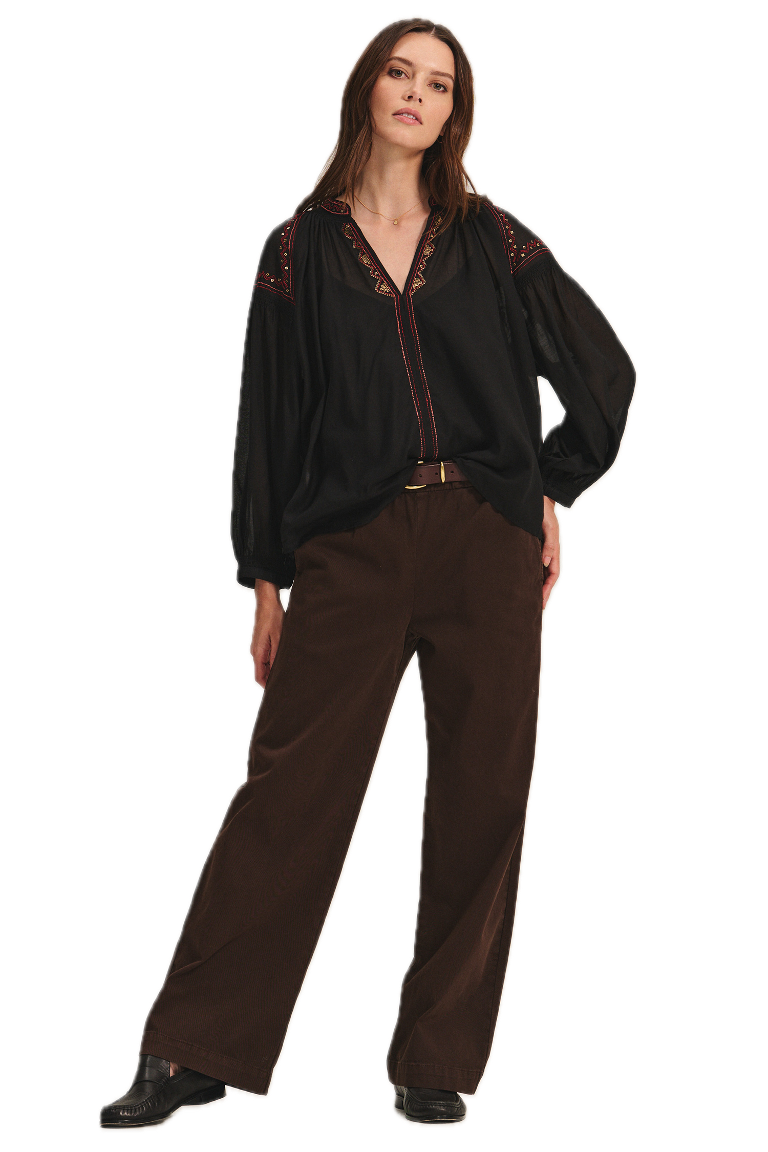 Velvet Bridget Novelty Beaded Cotton Blouse in Black
