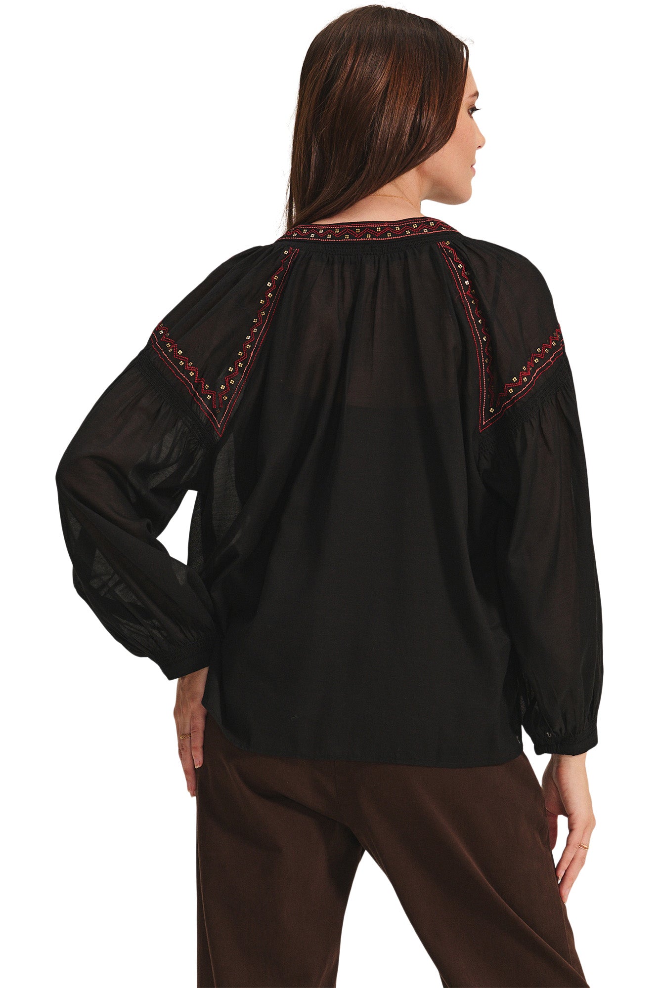 Velvet Bridget Novelty Beaded Cotton Blouse in Black