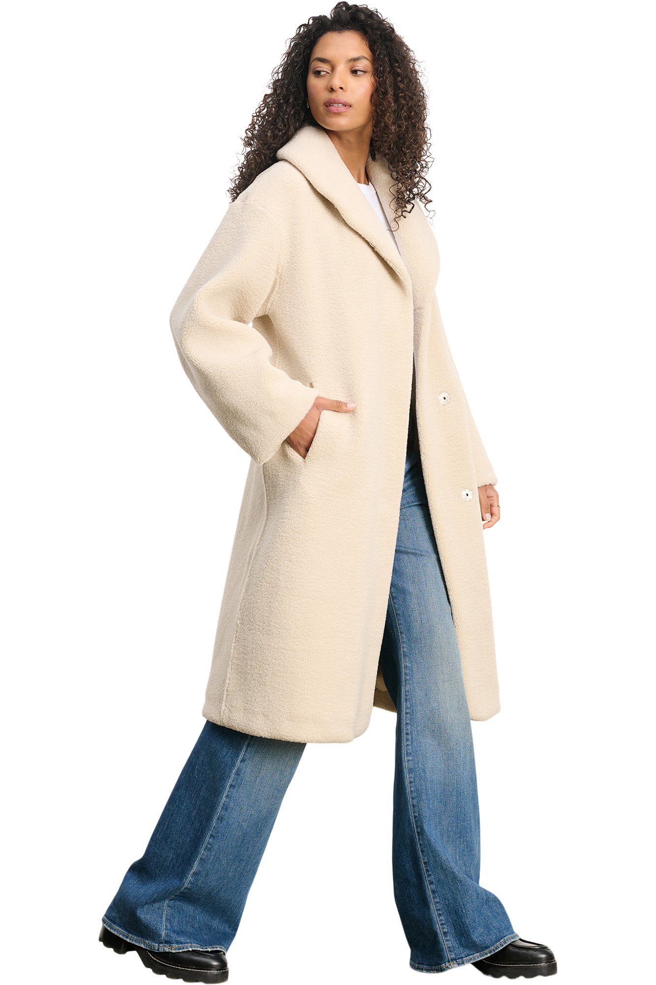 Velvet Eleanor Lux Sherpa Long Coat in Sand