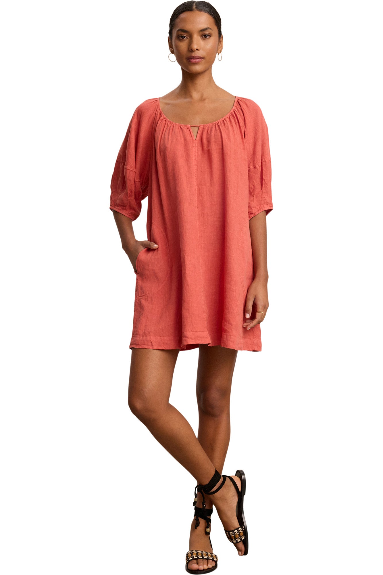 Velvet Greta Woven Linen Dress in Wagon