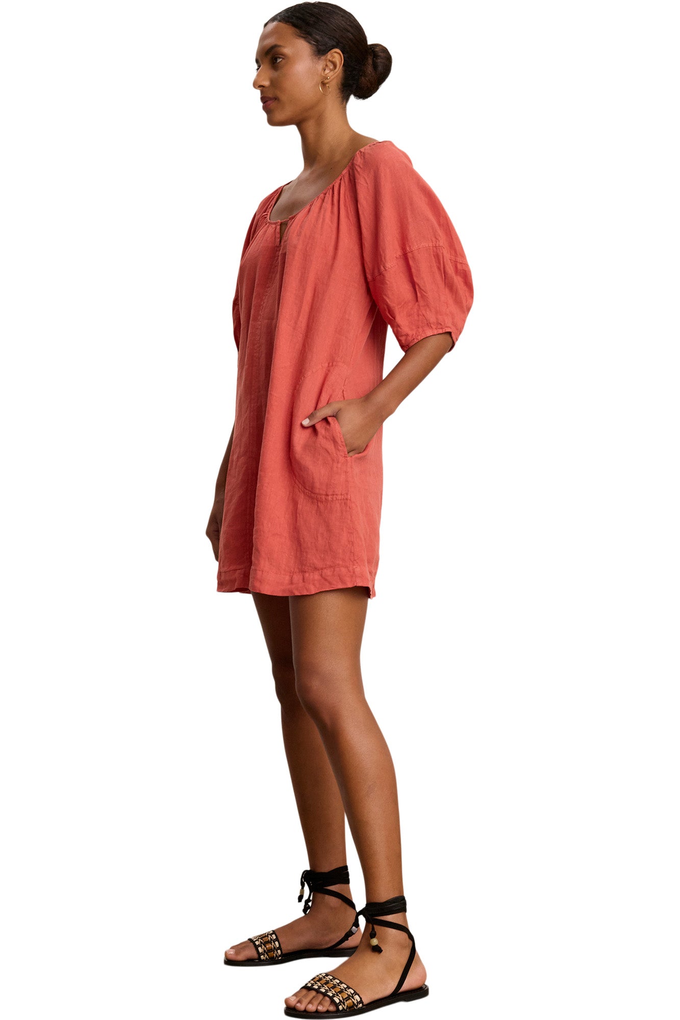 Velvet Greta Woven Linen Dress in Wagon