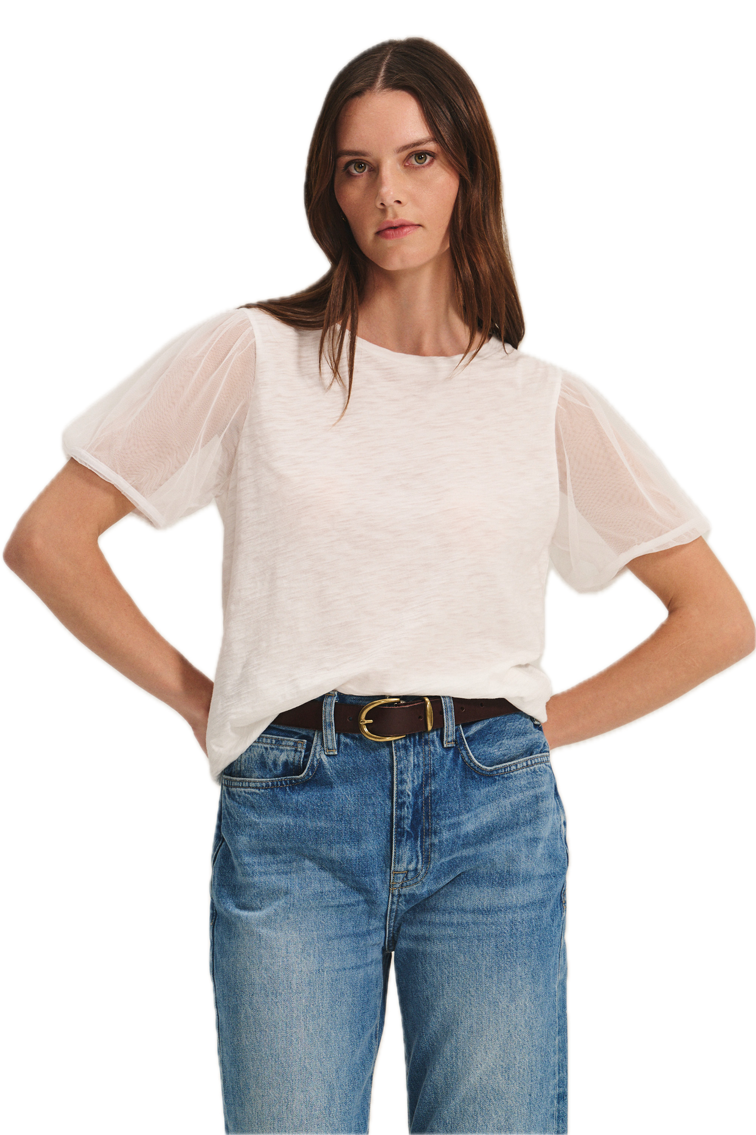 Velvet Justine Mesh Sleeve Top