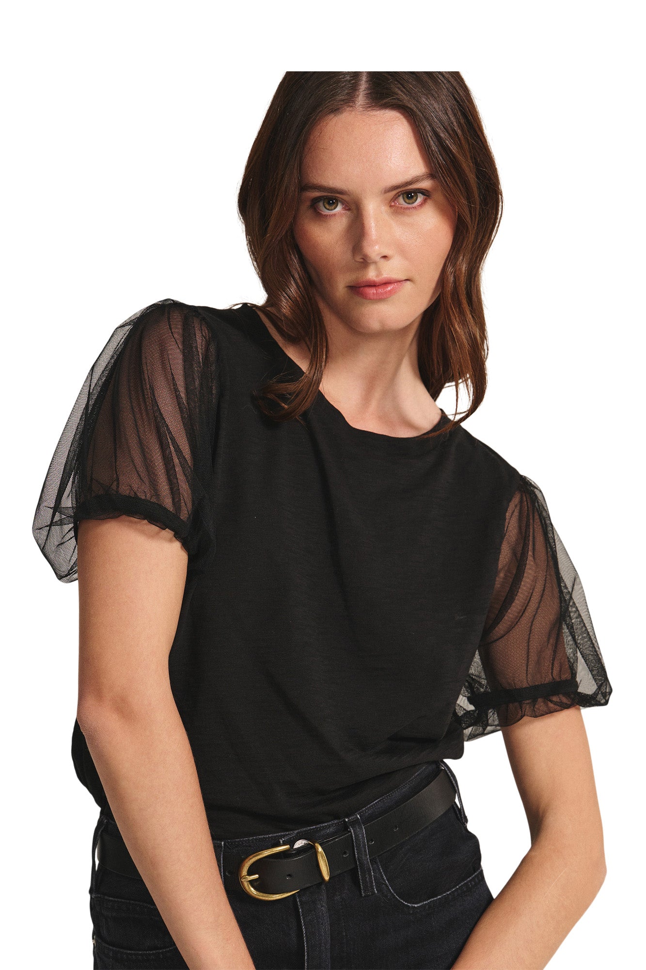 Velvet Justine Mesh Sleeve Top