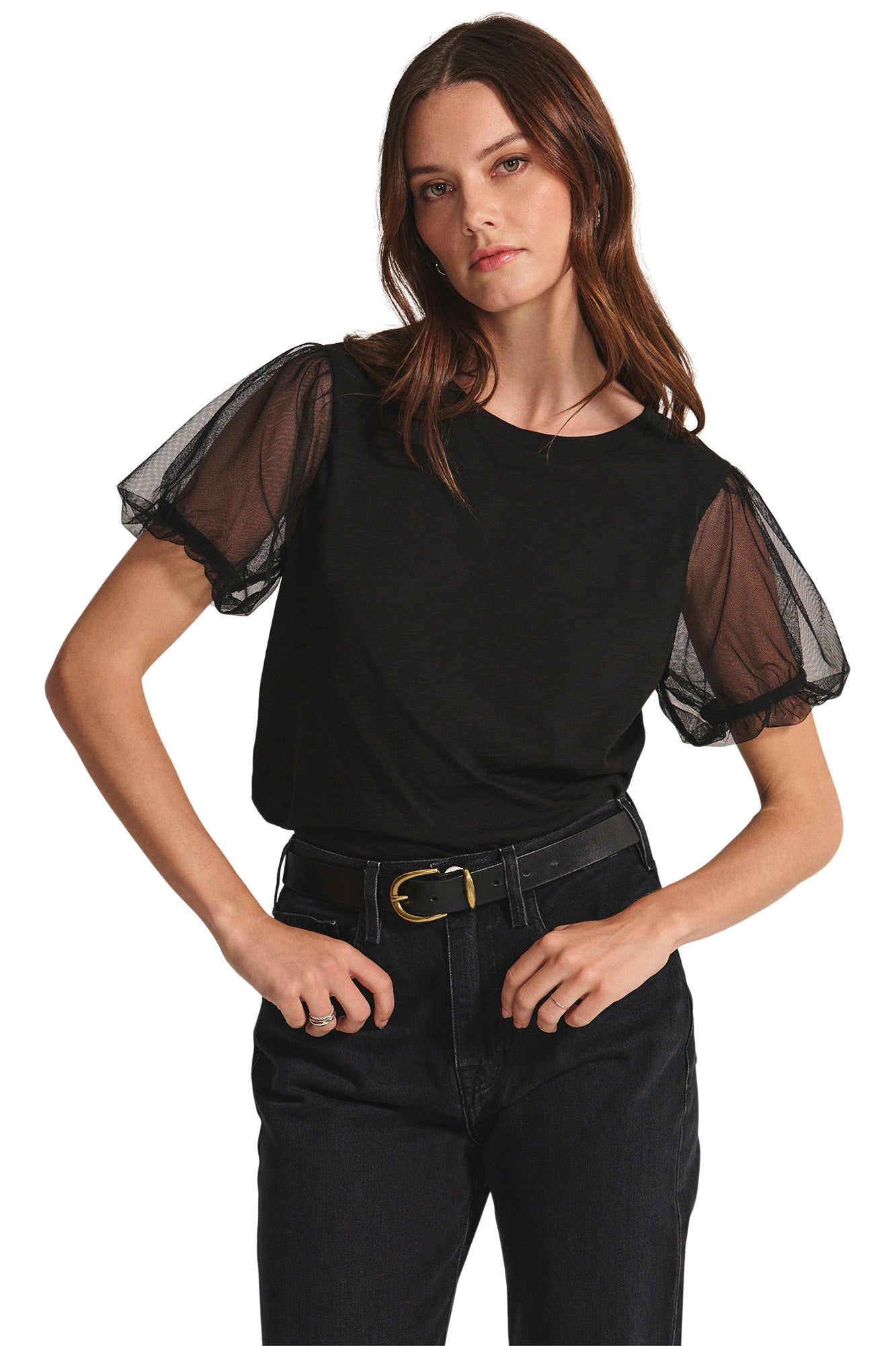 Velvet Justine Mesh Sleeve Top