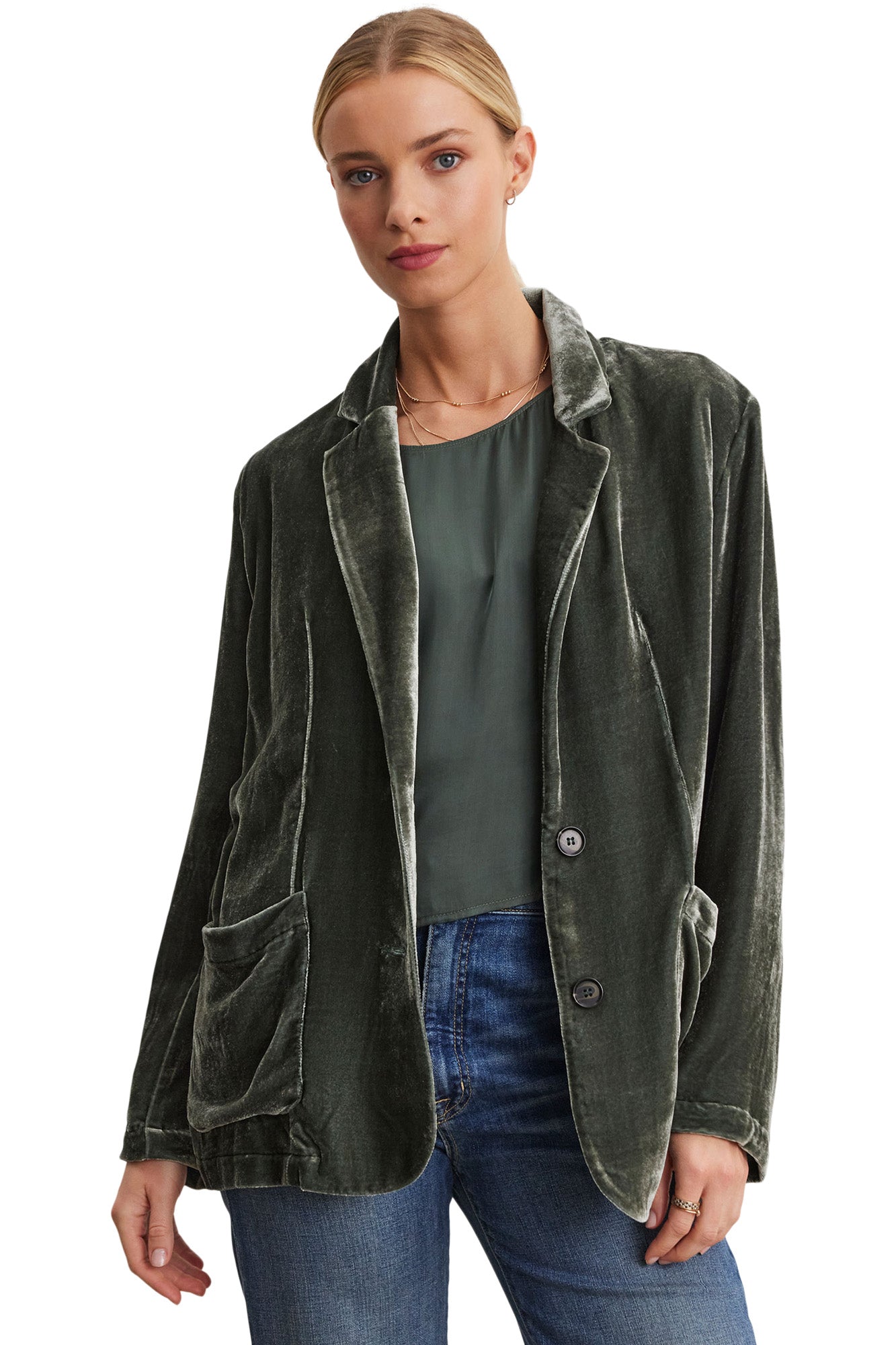 Velvet Kyla Silk Velvet Relaxed Blazer in Marsh