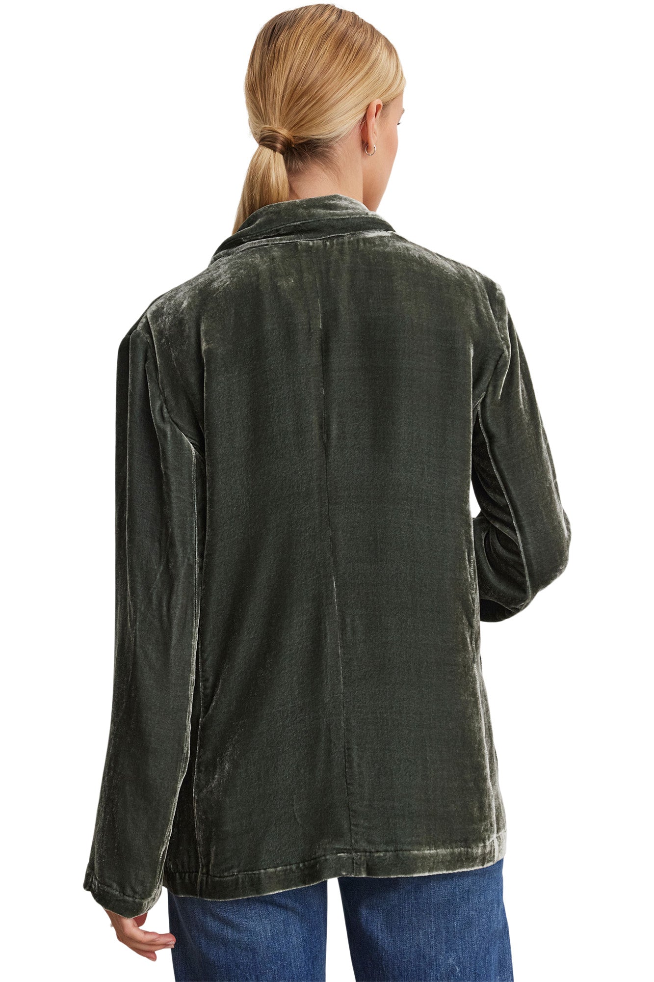 Velvet Kyla Silk Velvet Relaxed Blazer in Marsh