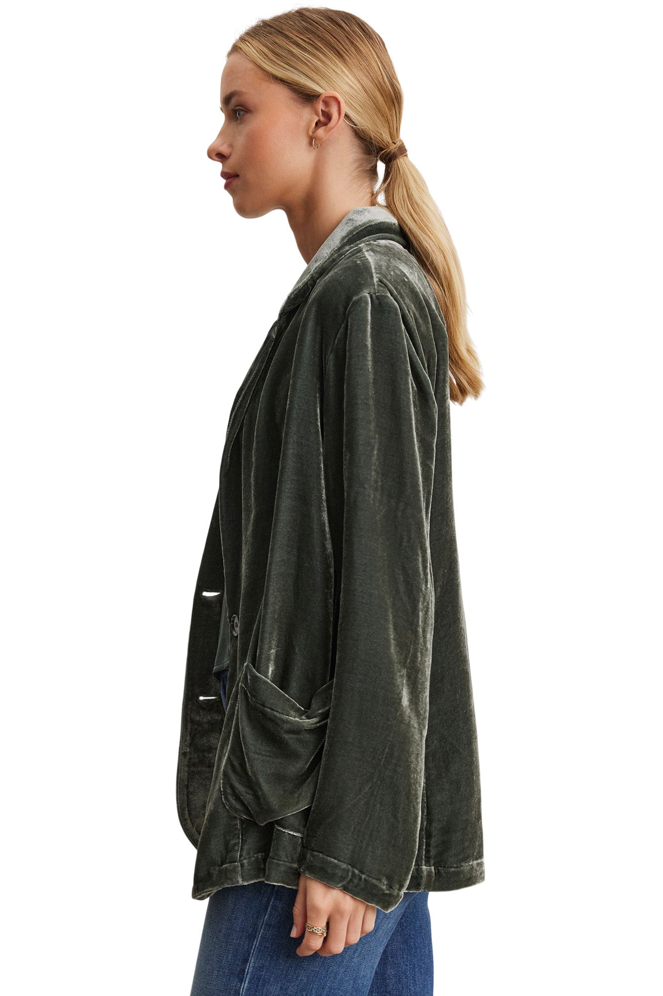 Velvet Kyla Silk Velvet Relaxed Blazer in Marsh