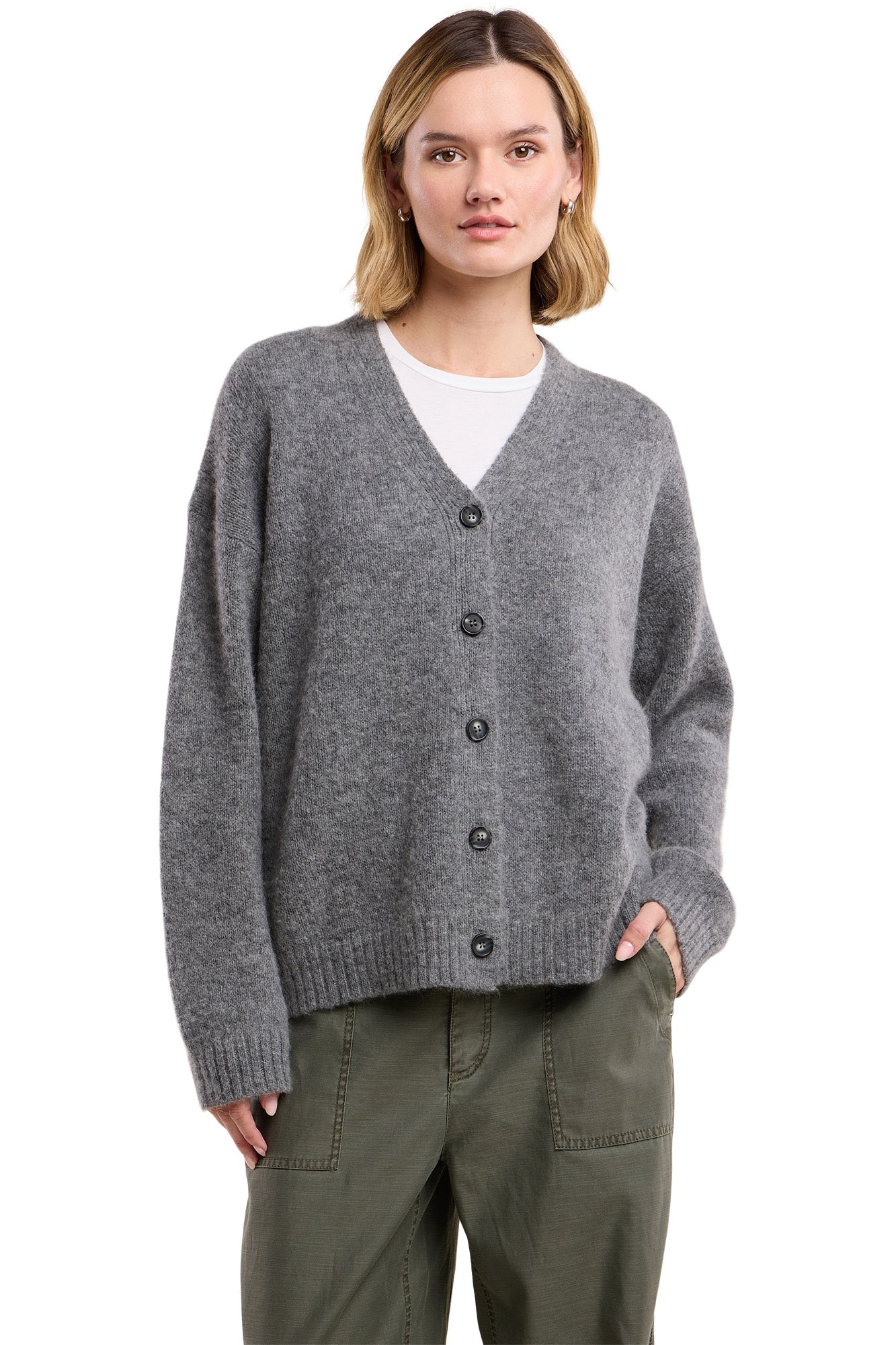 Velvet Lea Cardigan in Medium Heather Grey