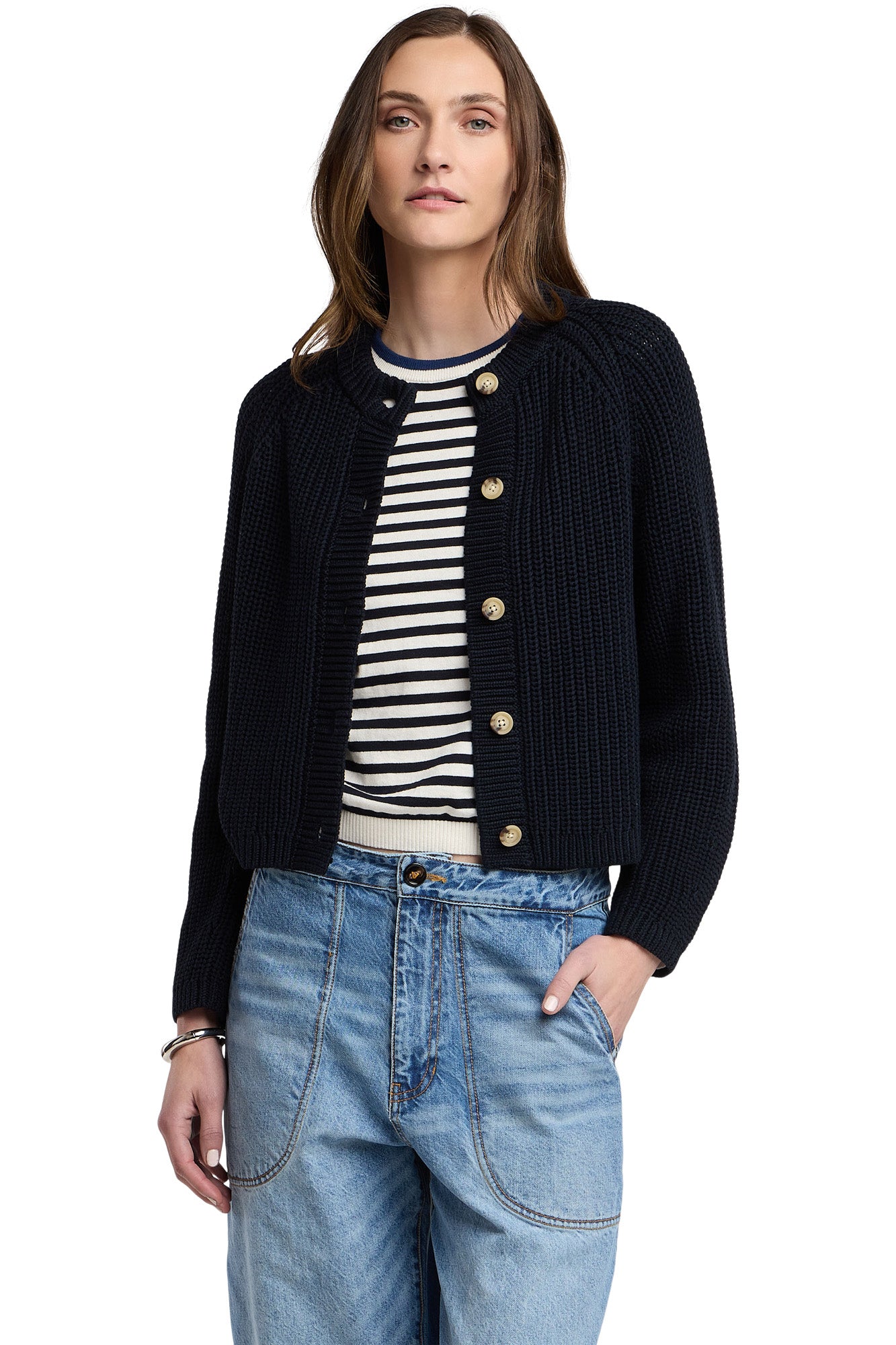 Velvet Lisabeth Chunky Cardigan in Navy