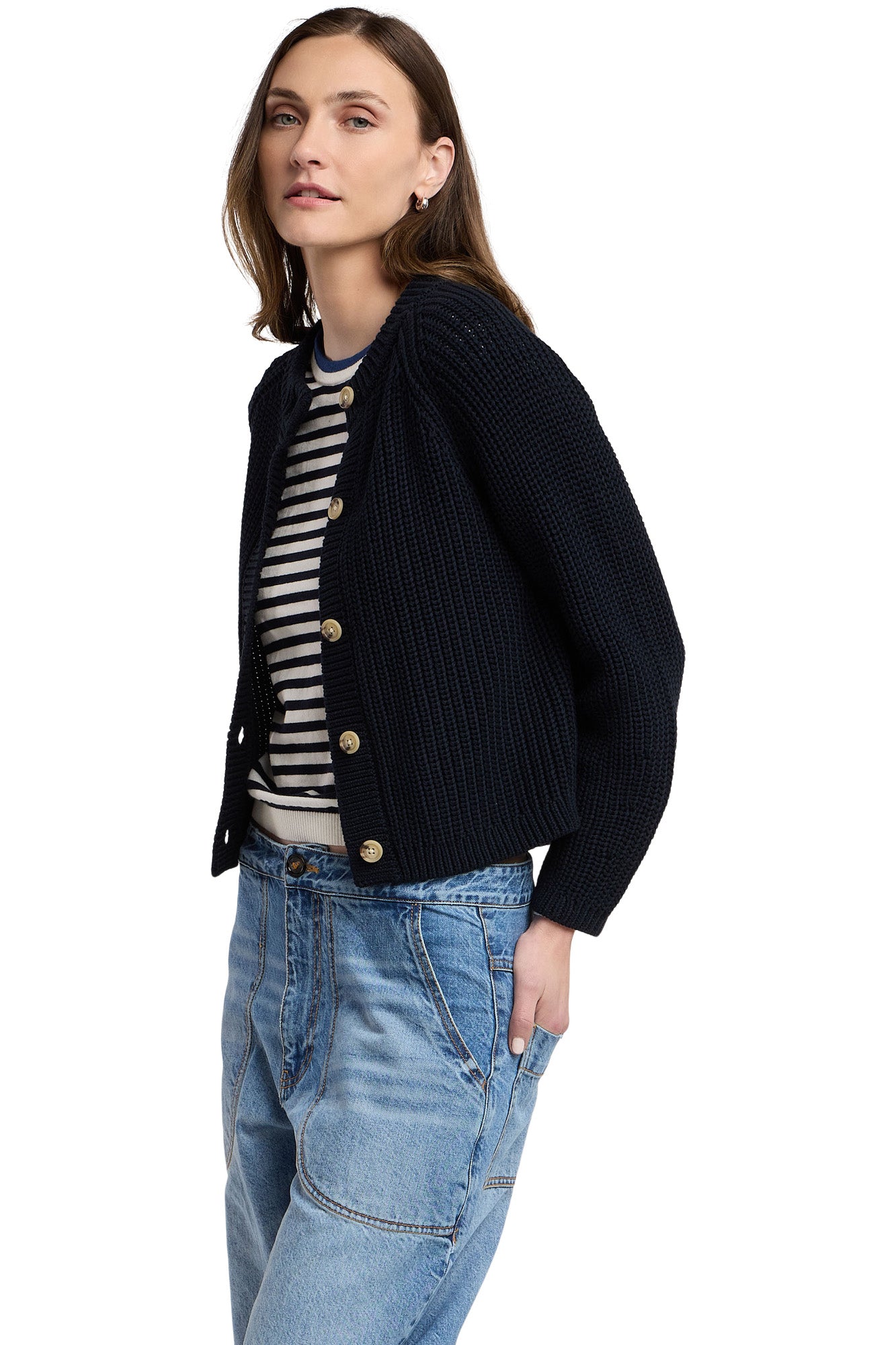 Velvet Lisabeth Chunky Cardigan in Navy
