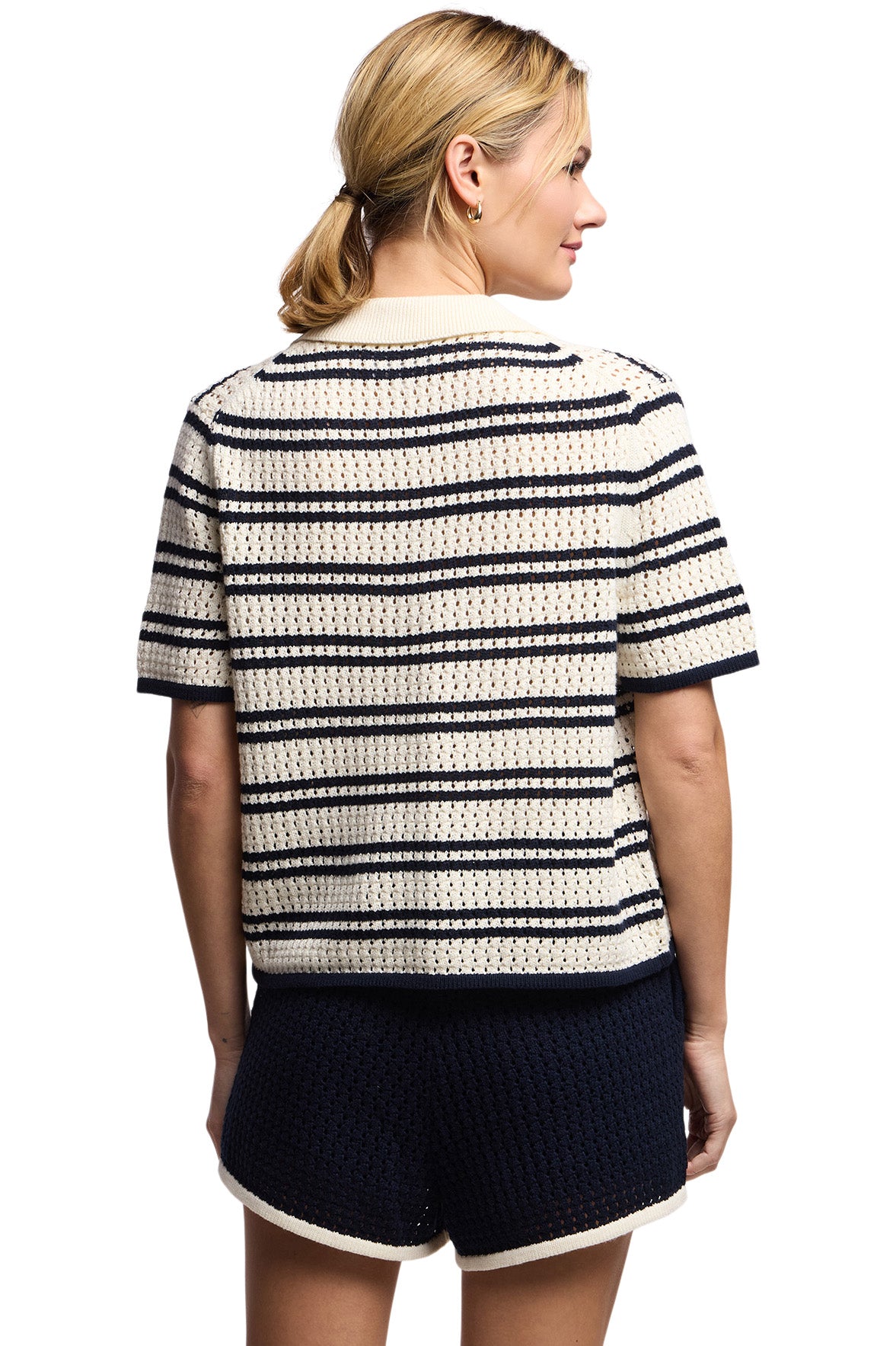 Velvet Lumae Striped Mesh Sweater in Milk-Navy
