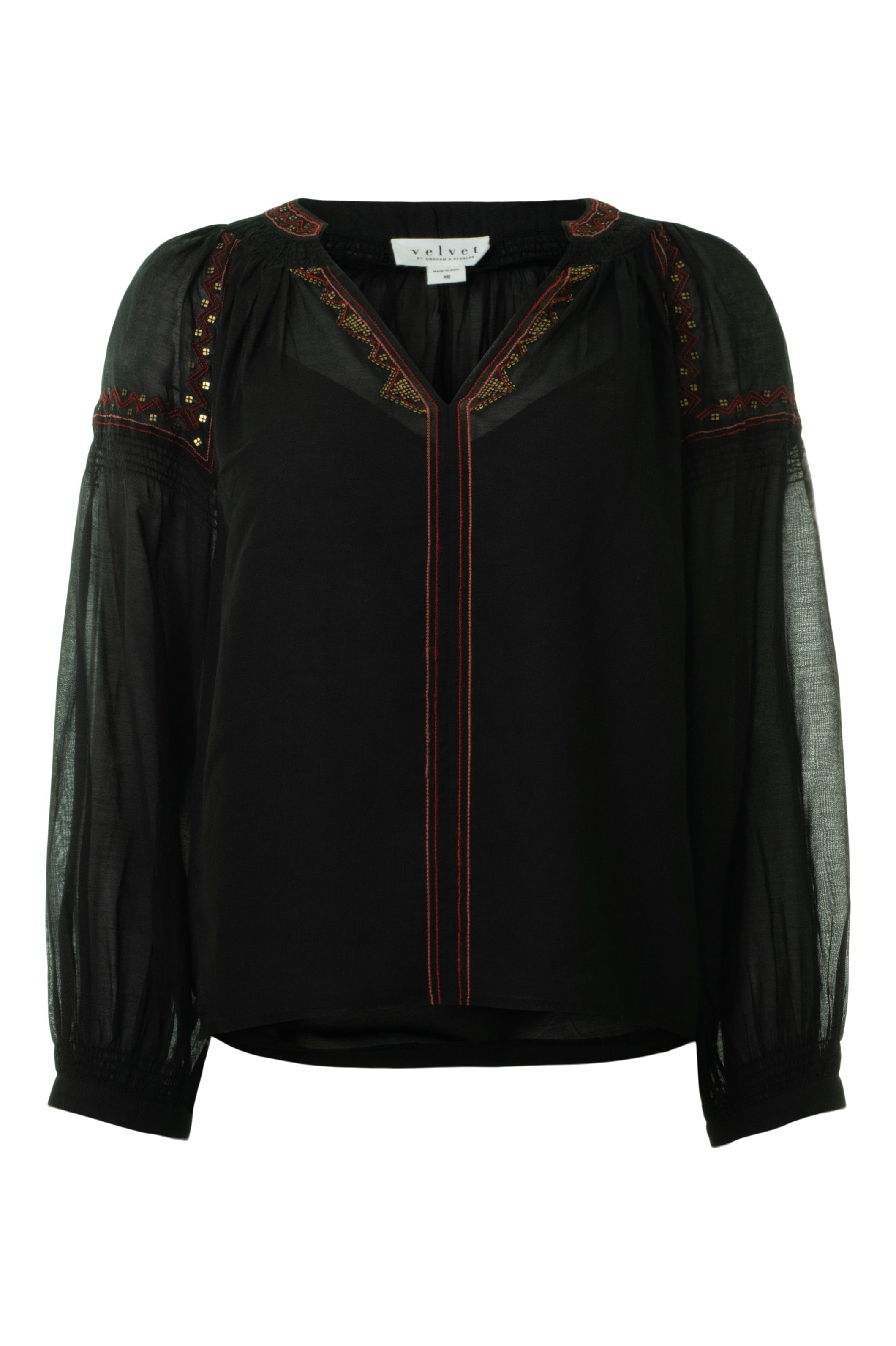 Velvet Lyla Satin Long Sleeve Top in Black