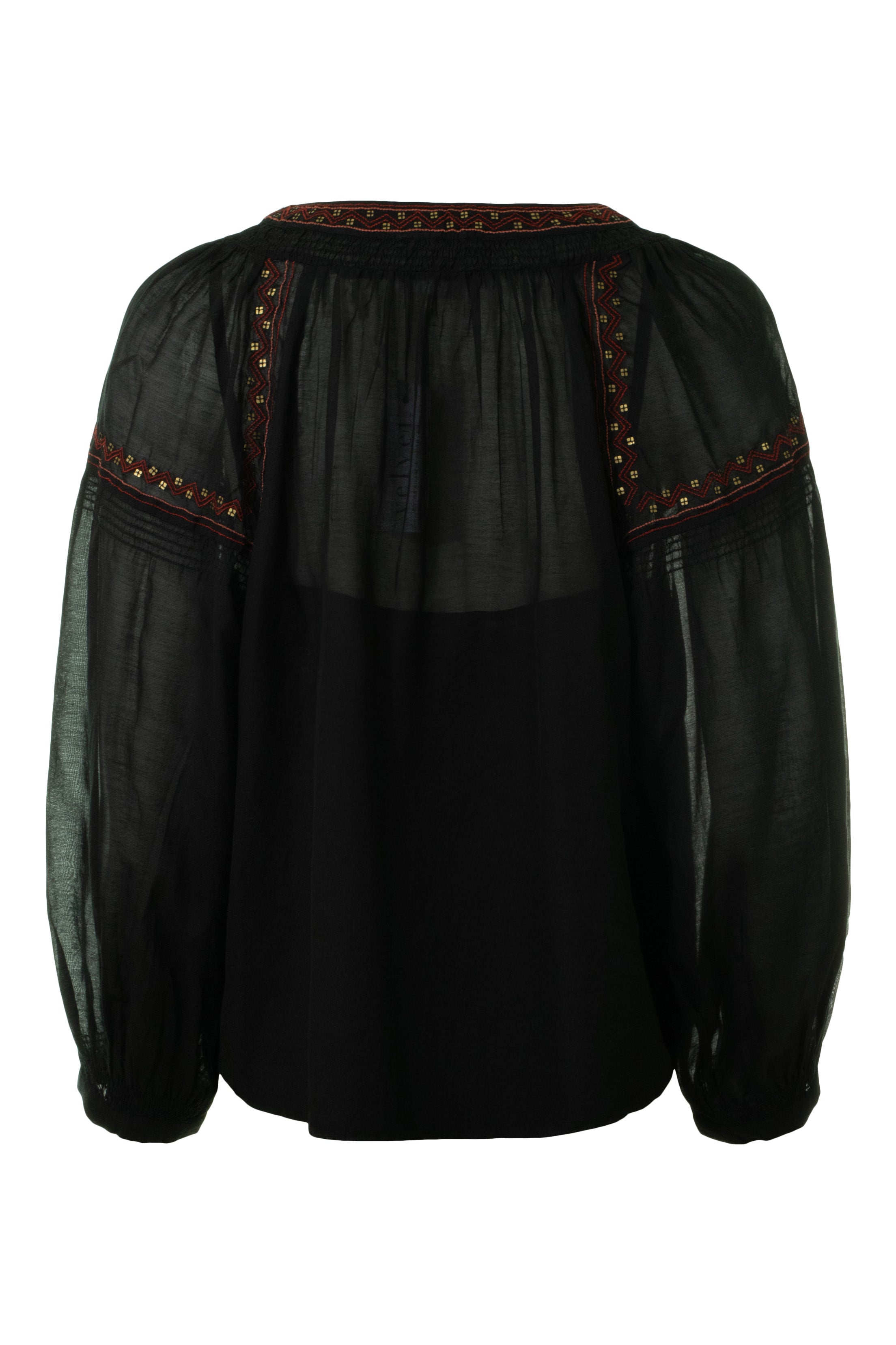 Velvet Lyla Satin Long Sleeve Top in Black