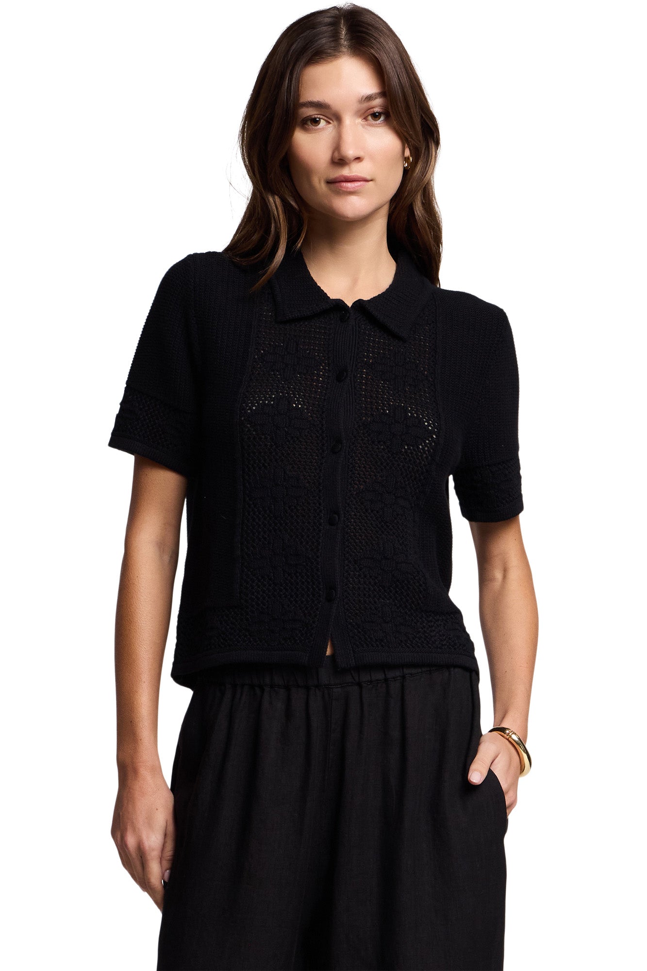 Velvet Rosemond Short Sleeve Collared Sweater