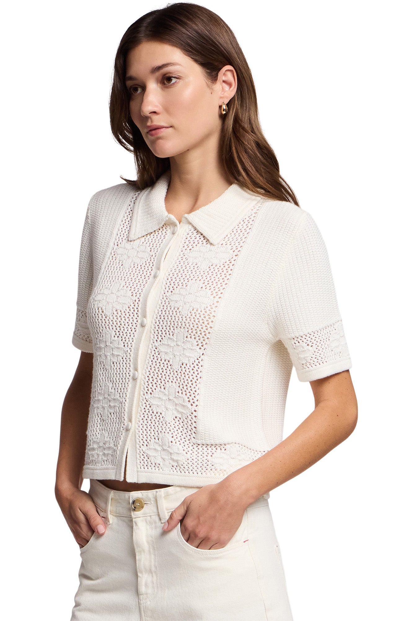 Velvet Rosemond Short Sleeve Collared Sweater