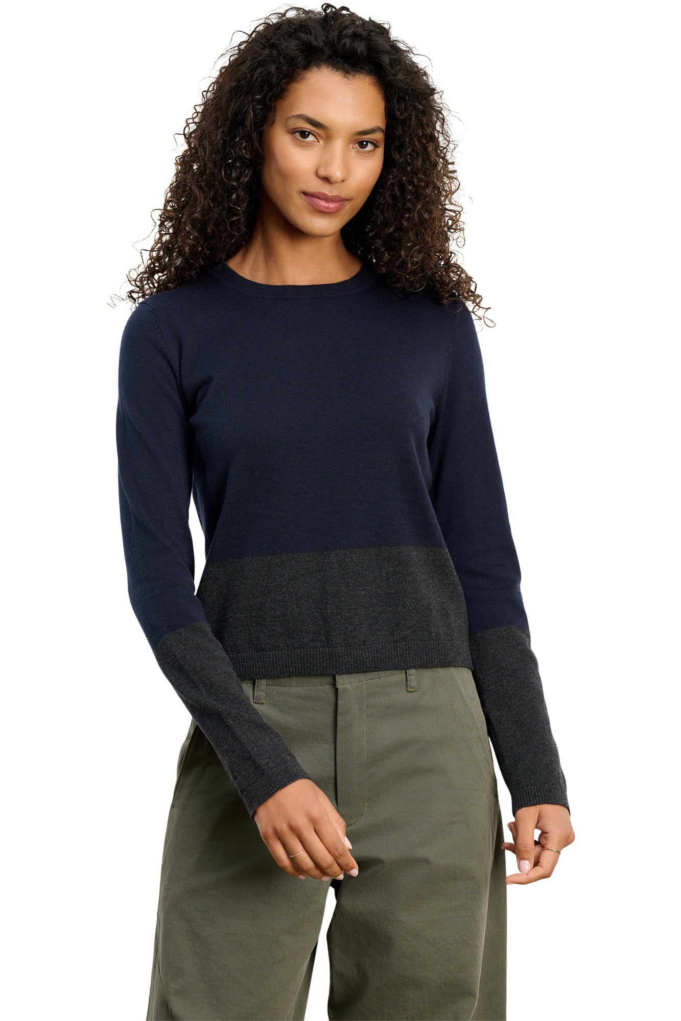 Velvet Roxy Lux Cashmere Crewneck Sweater in Navy