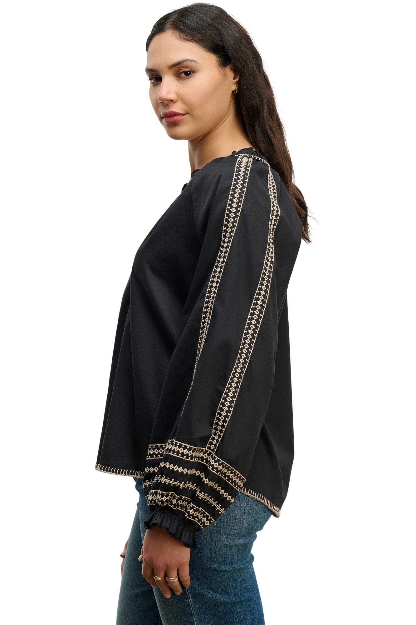 Velvet Scarlett Embroidered Top in Black