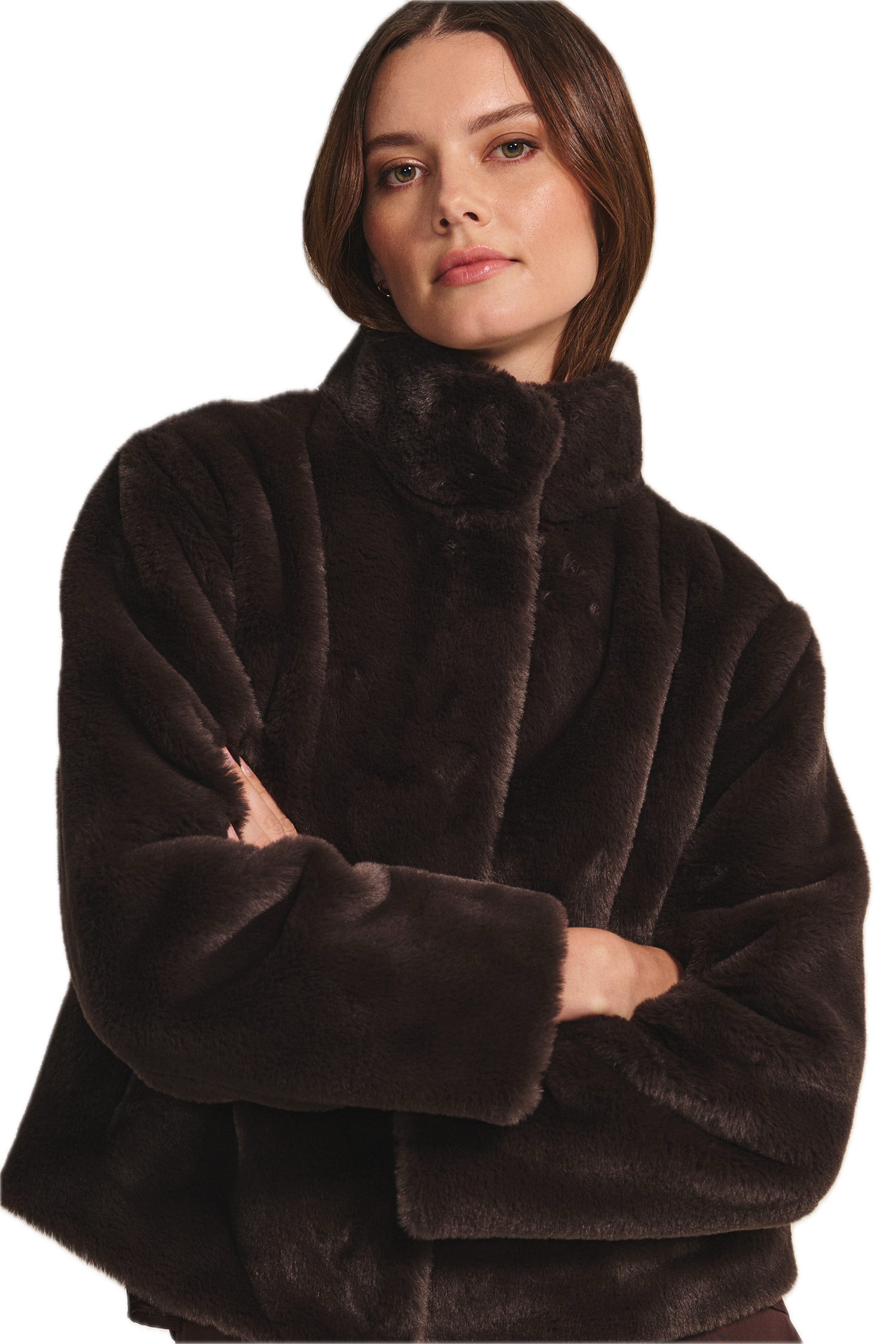Velvet Sheena Faux Fur Short Jacket in Espresso
