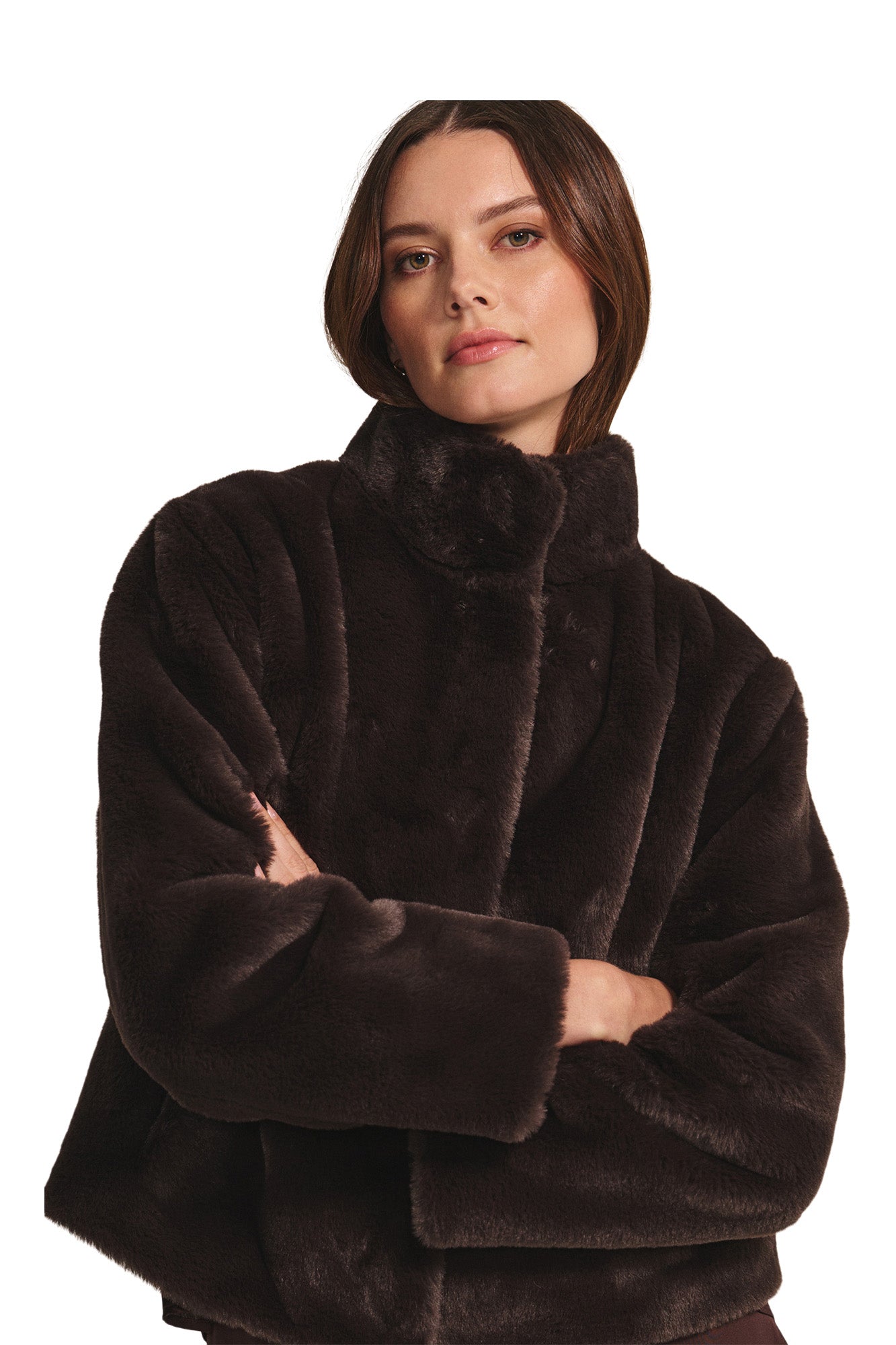 Velvet Sheena Faux Fur Short Jacket in Espresso