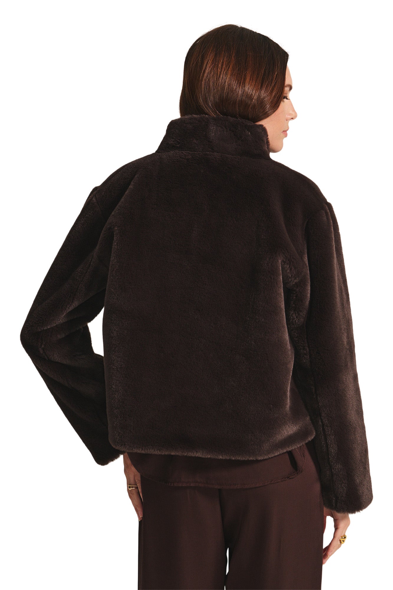 Velvet Sheena Faux Fur Short Jacket in Espresso