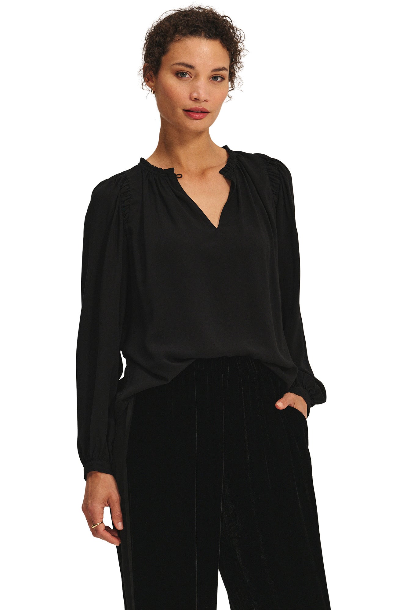 Velvet Tamara Rayon Challis Top in Black