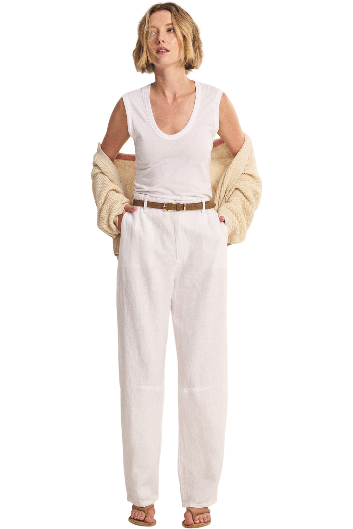 Velvet Taylor Linen Pant in White