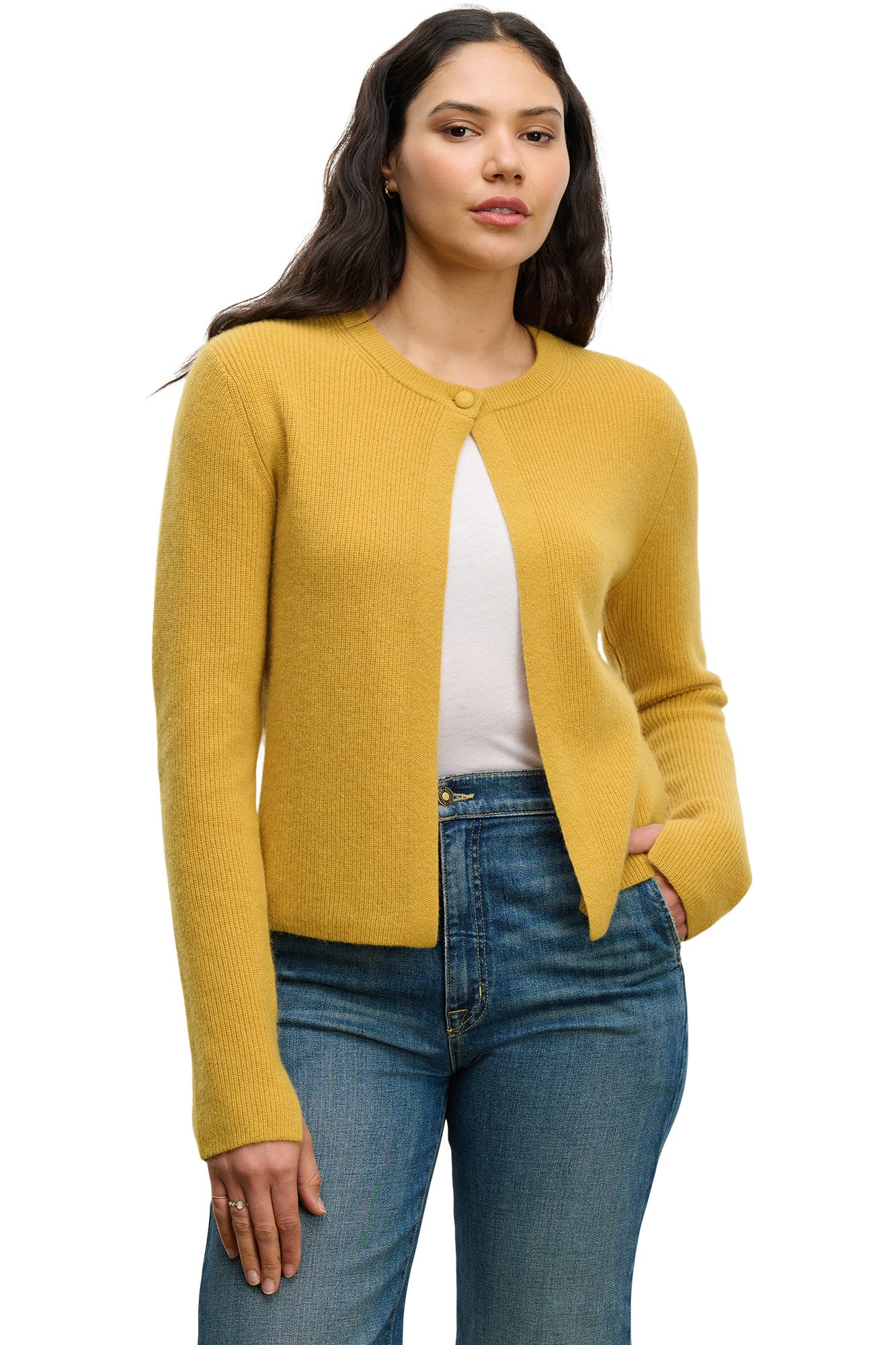 Velvet Tina Cashmere Cardigan in Mustard