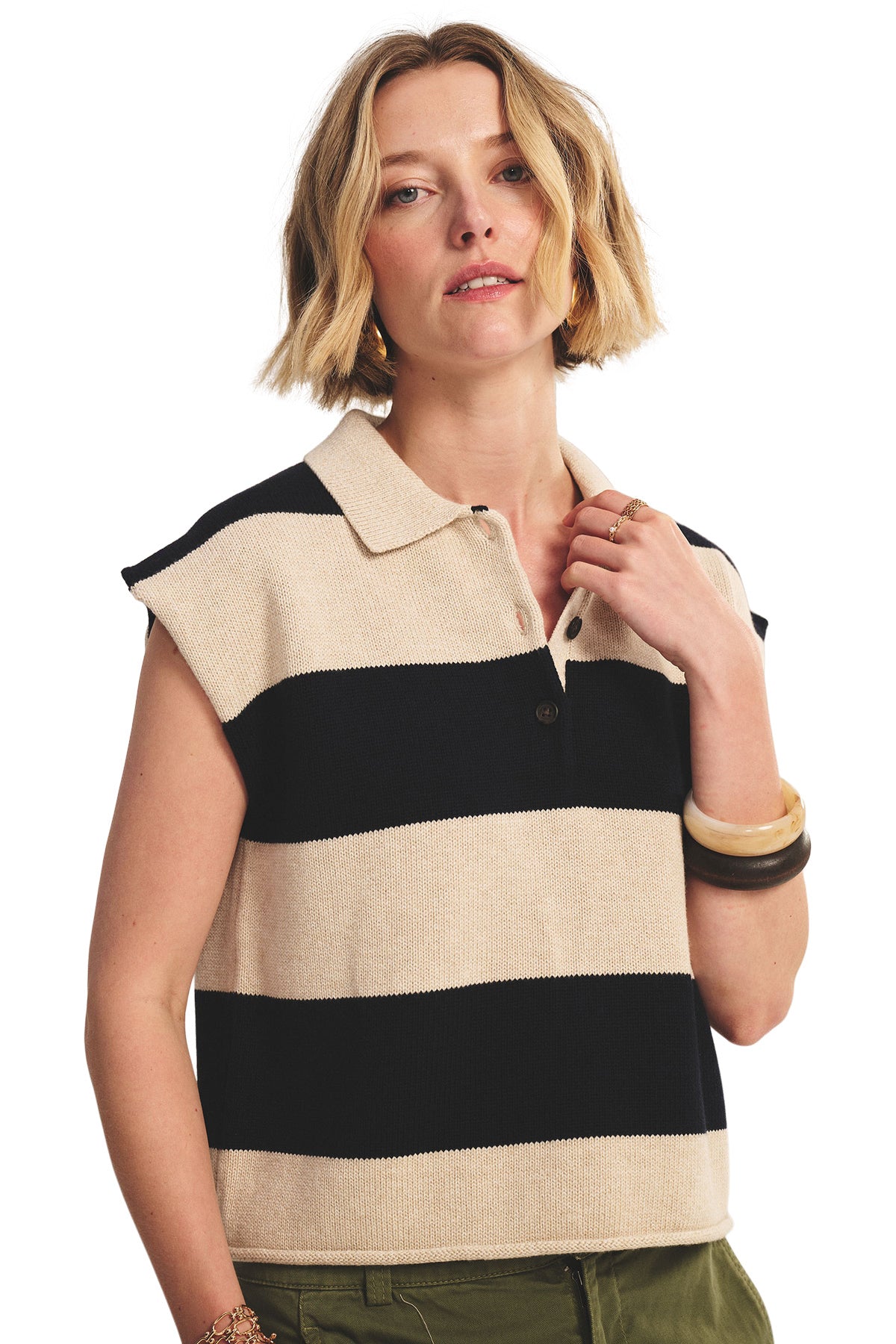 Velvet Zoella Striped Sweater in Oat Navy