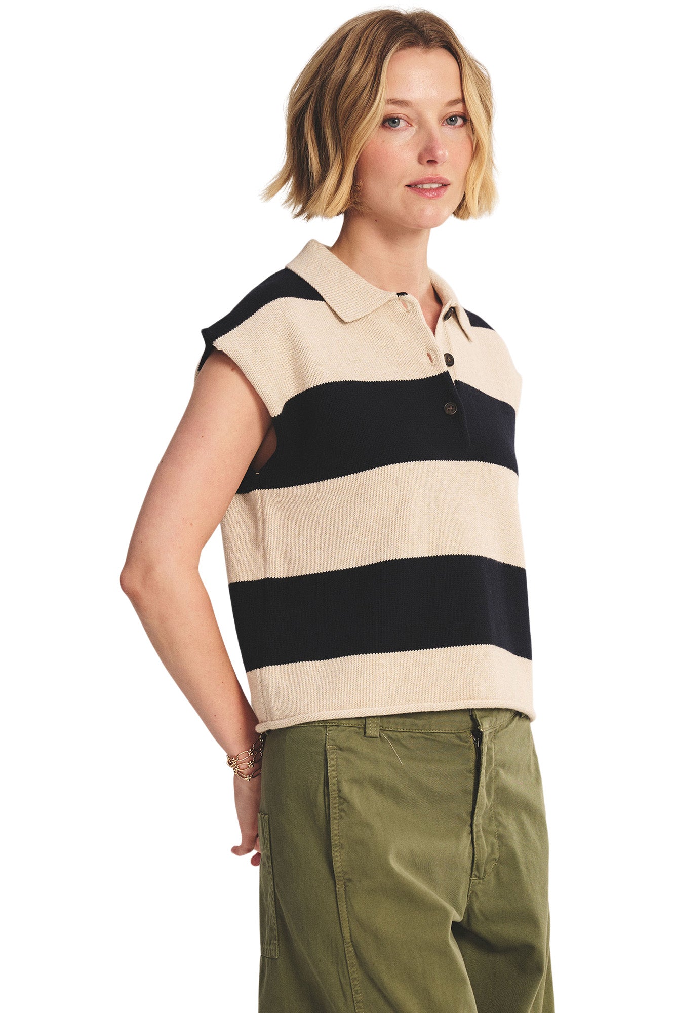 Velvet Zoella Striped Sweater in Oat Navy