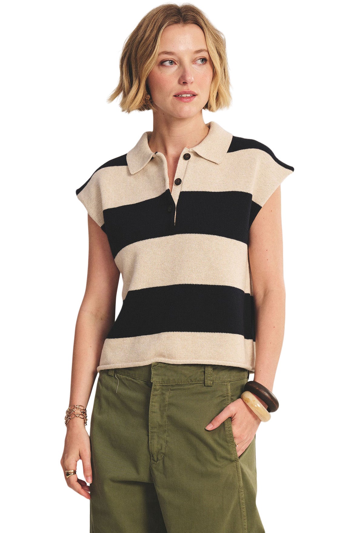 Velvet Zoella Striped Sweater in Oat Navy